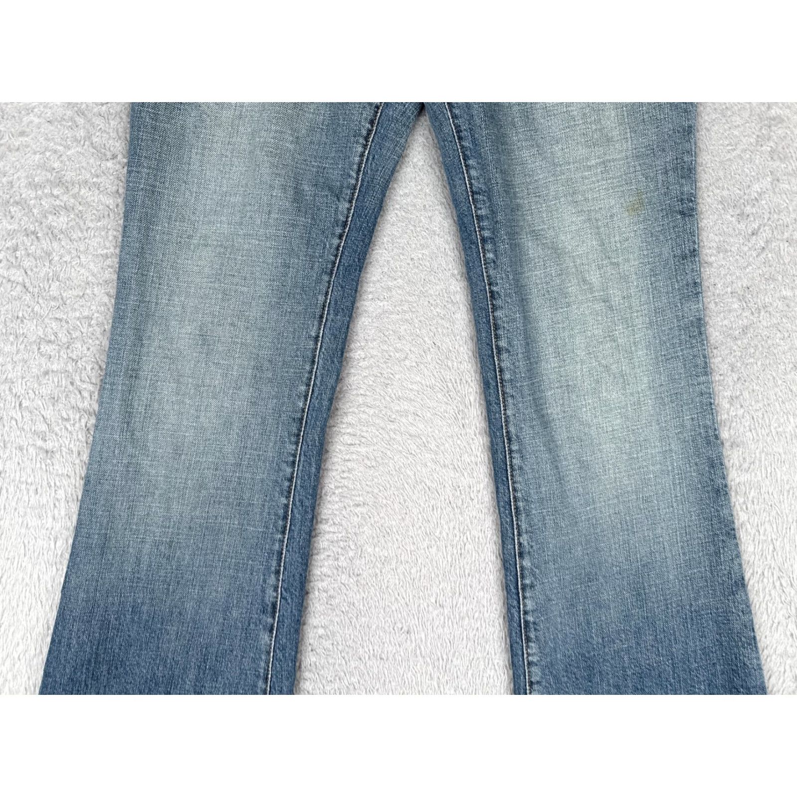 Denime 575 Denim Jeans Womens 29 Blue Medium Wash Mid Rise Flared Stretch Distressed 5-Pocket Pockets Size 29" - 3 Thumbnail