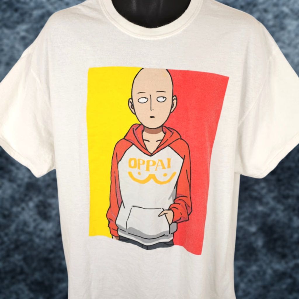Vintage One Punch Man T Shirt Mens XL White Oppai Japanese Manga Series Shirt Mens XL White Oppai Anime T-Shirt Size US XL / EU 56 / 4 - 1 Thumbnail