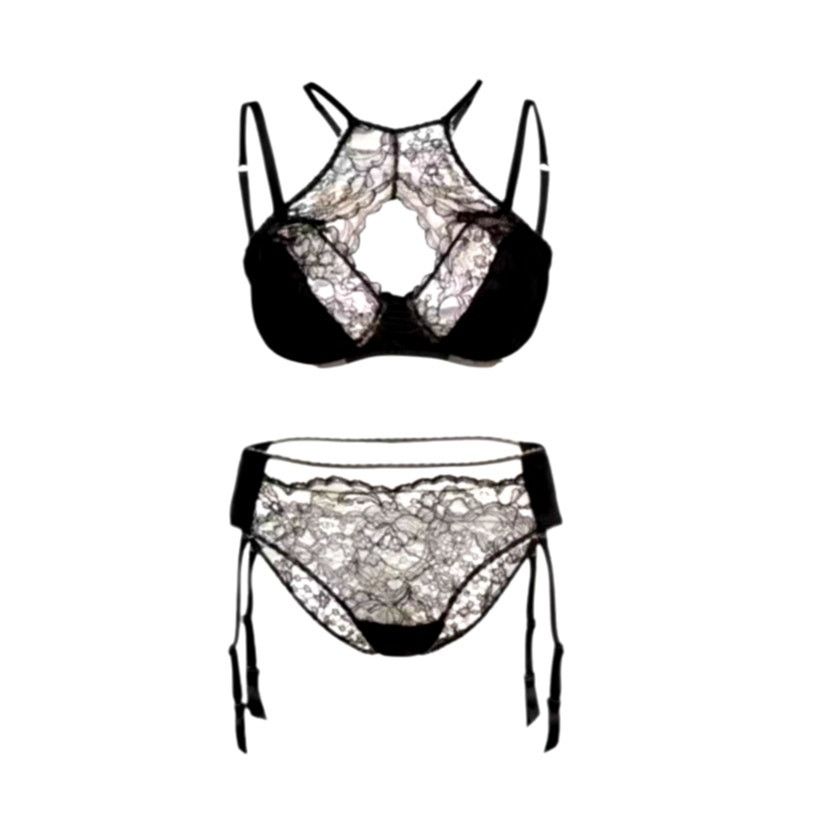Bloomingdale's Else Black Yasmin Harness Racerback Underwire Satin Lace Bra Size ONE SIZE - 3 Thumbnail