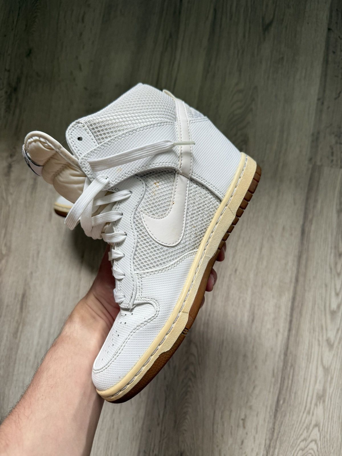 Nike RARE🔥 Nike Dunk Sky Hi Mesh White Leather Sz Sneaker Wedge Size US 8.5 / IT 38.5 - 22 Thumbnail
