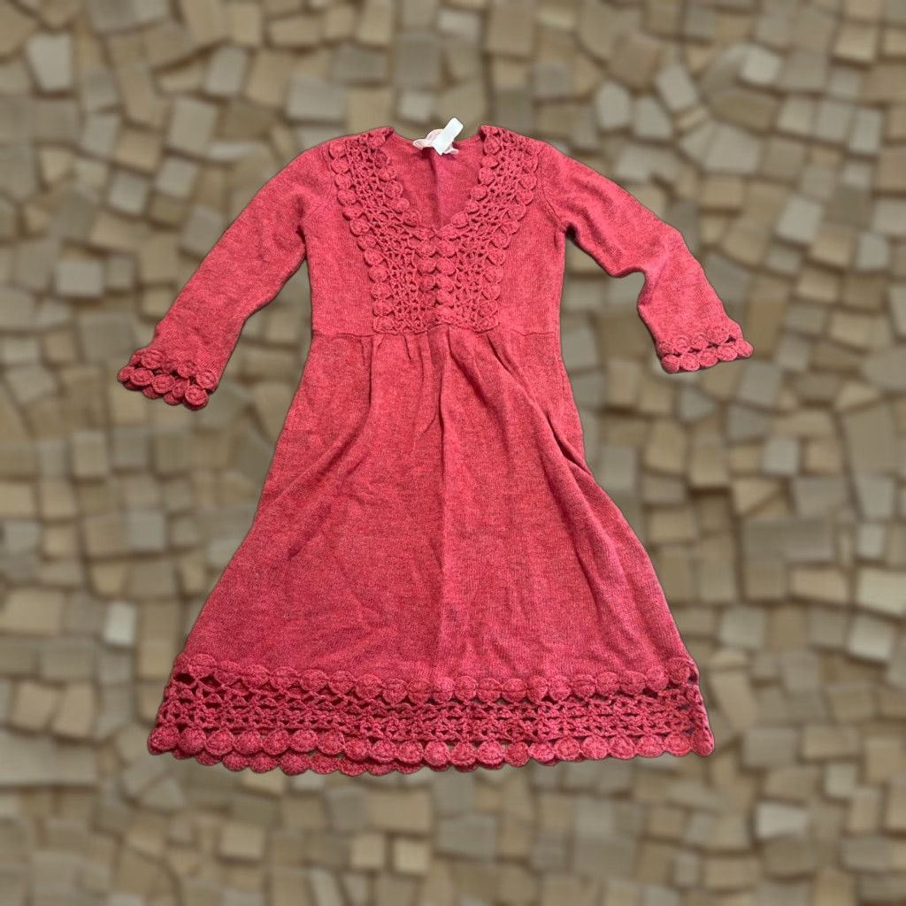 Vintage Nick & Me Dress Women's Size Small Red V-Neck Long Sleeve Crochet Dress Size S / US 4 / IT 40 - 1 Thumbnail