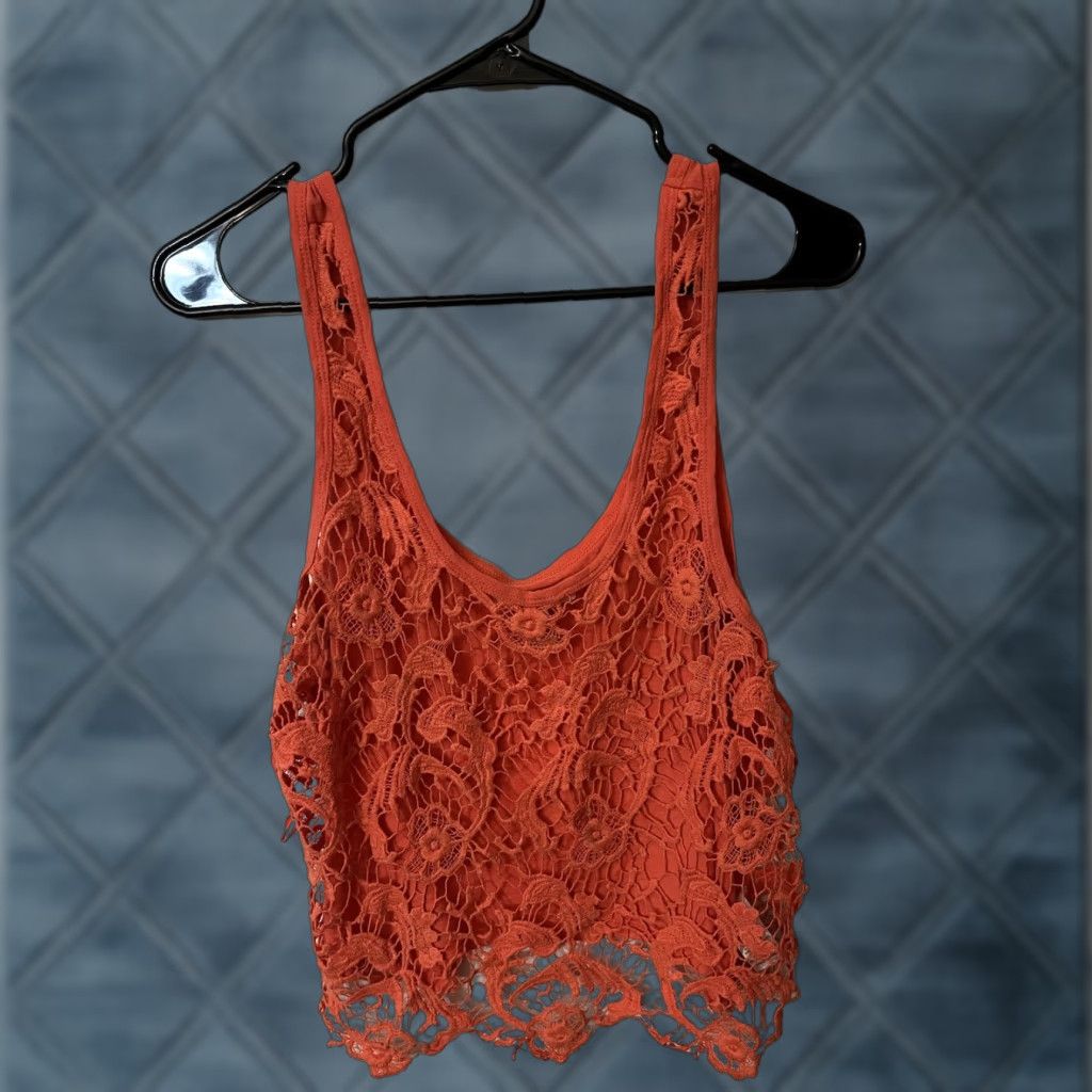 Aeropostale Aeropostale Tank Top Women XL Crochet Lace Sheer Sleeveless Boho Festival Orange Size XL / US 12-14 / IT 48-50 - 1 Thumbnail