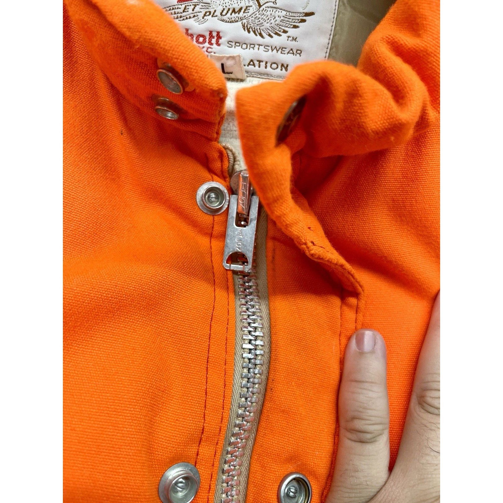Vtg 70s Schott NYC Down Et Plume Puffer Jacket Orange Goose