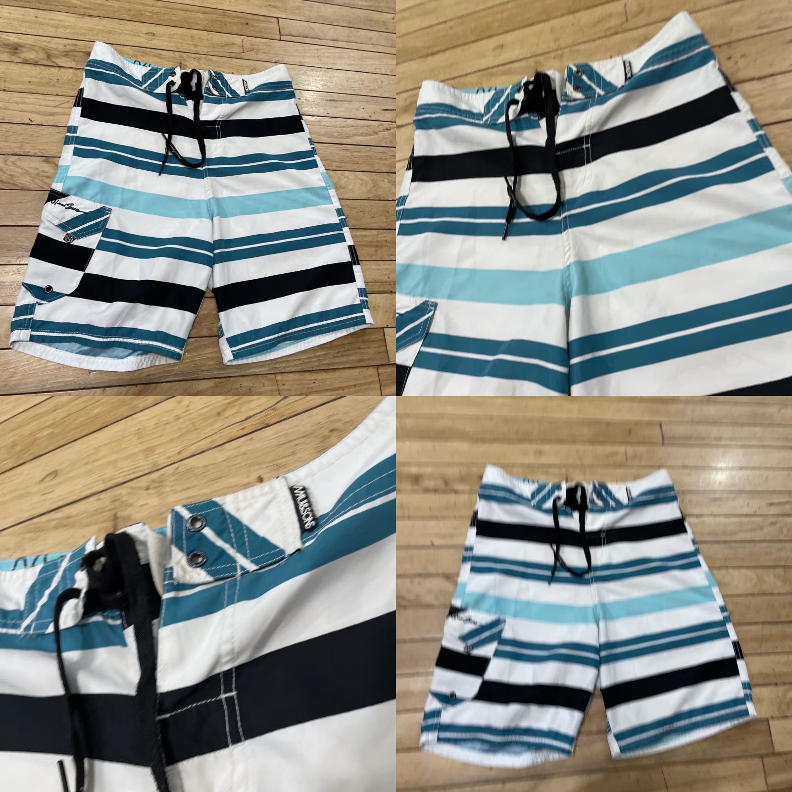 AQUA VINTAGE Maui and Sons Swim Trunks Mens 30 Teal Blue Aqua White Striped Surf Board Shorts Size US 30 / EU 46 - 9 Thumbnail