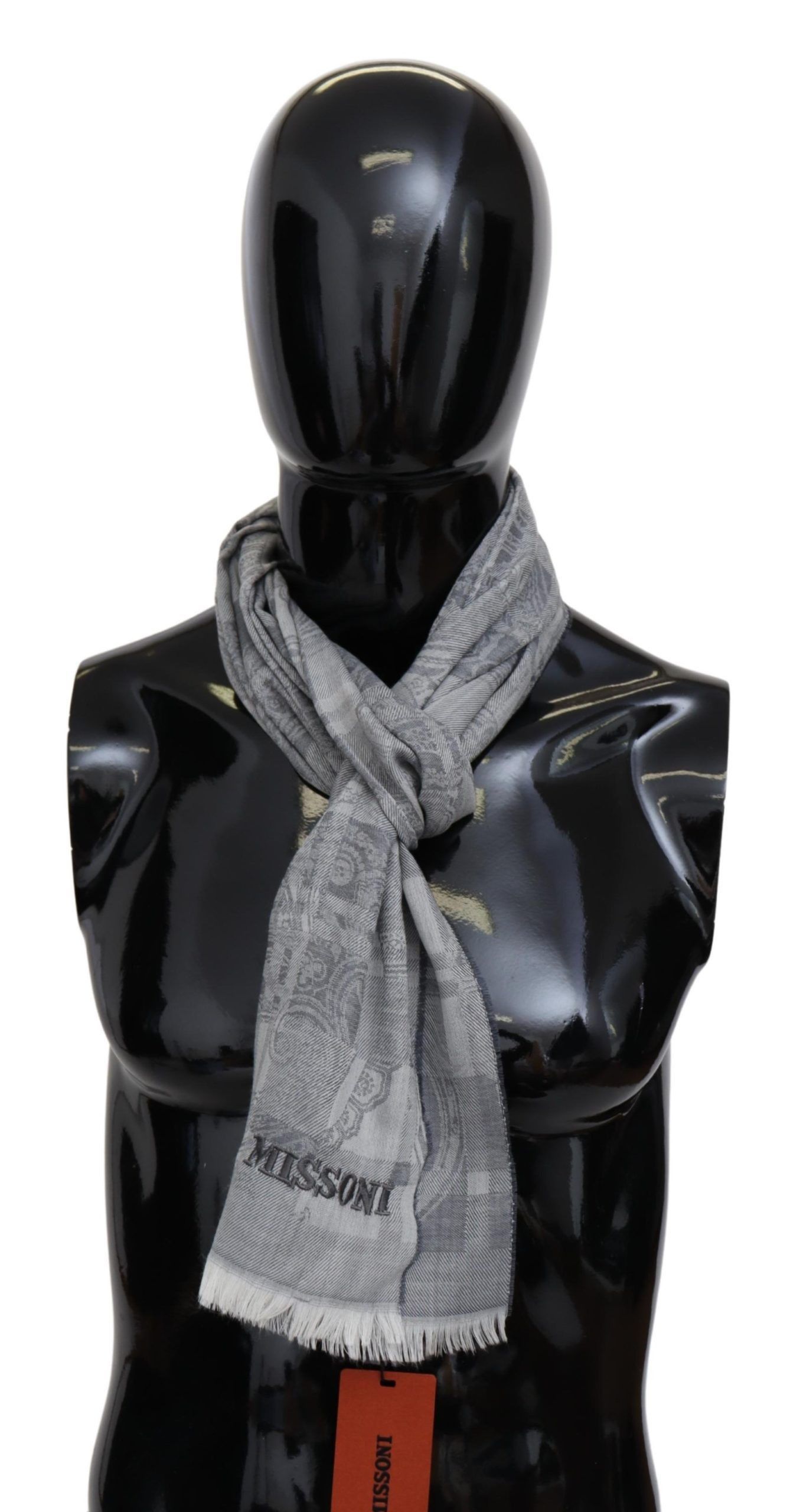 Missoni Chic Unisex Gray Wool Scarf with Logo Men's Embroidery Size ONE SIZE - 1 Thumbnail