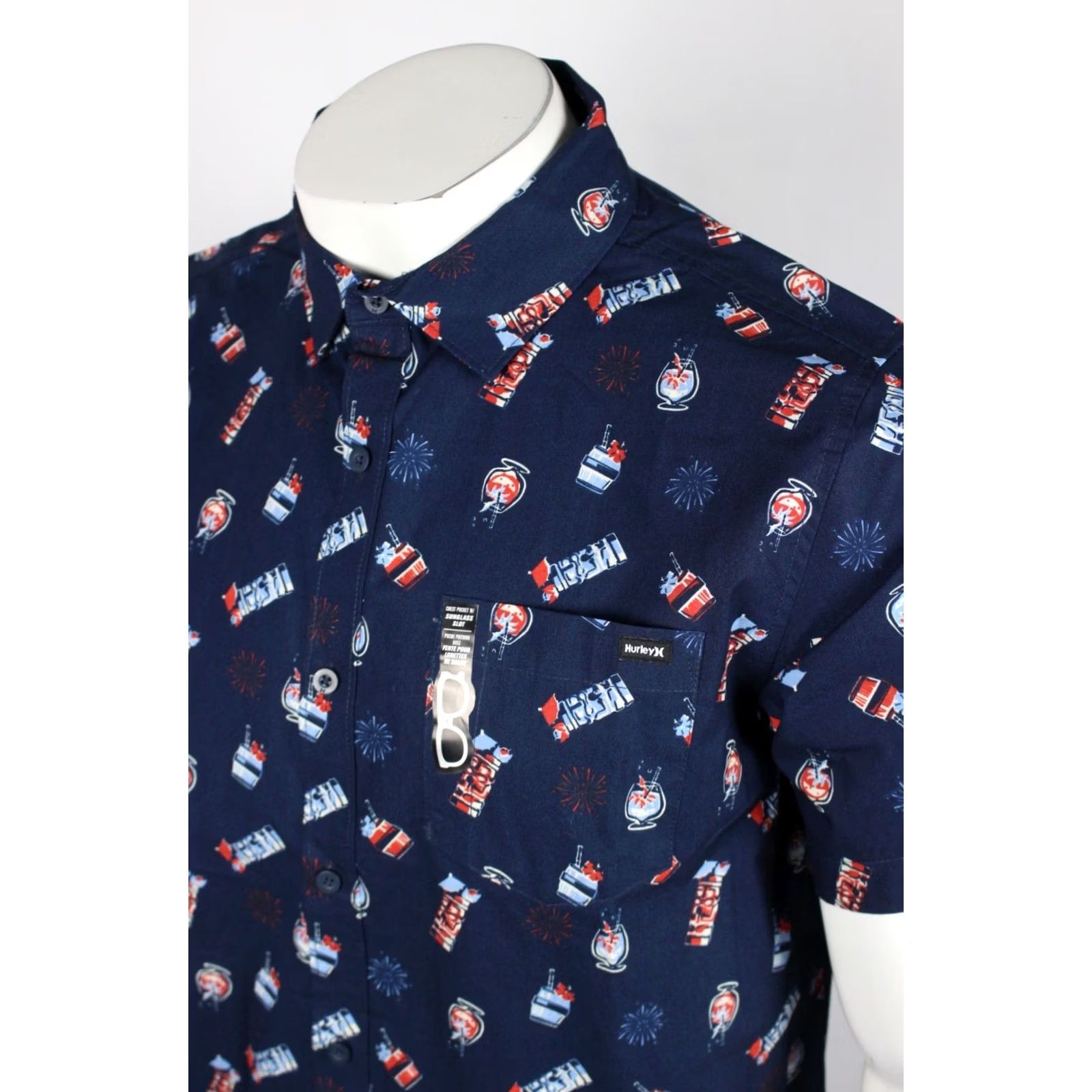 Hurley Hurley Men's Freaky Tiki Shirt Short Sleeve Woven Button Shirt M Medium Blue Size US M / EU 48-50 / 2 - 5 Thumbnail