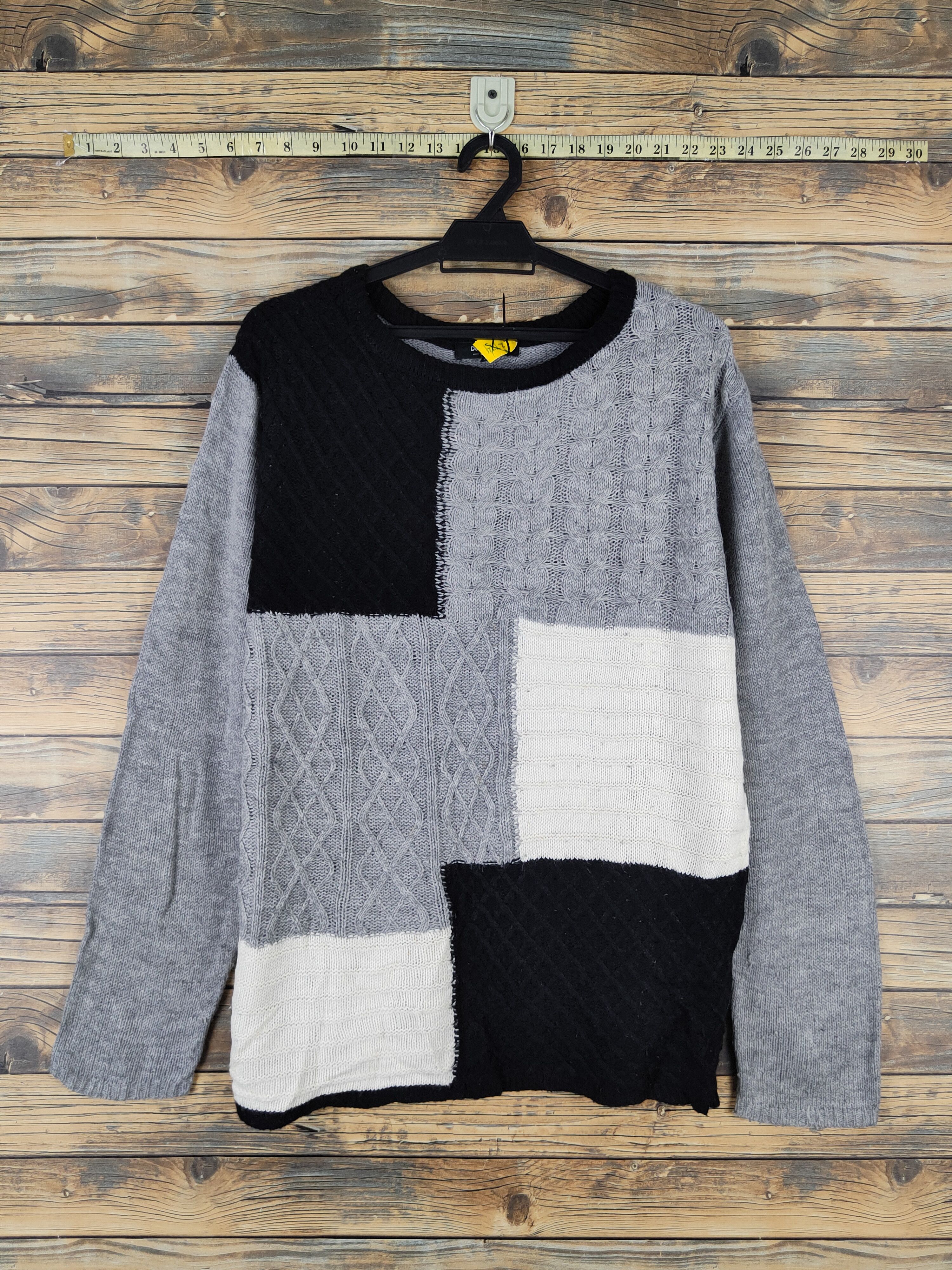 Homespun Knitwear Doublefocus Gray Black patchwork Knitwear Sweatshirts #W2152 Size US M / EU 48-50 / 2 - 1 Thumbnail