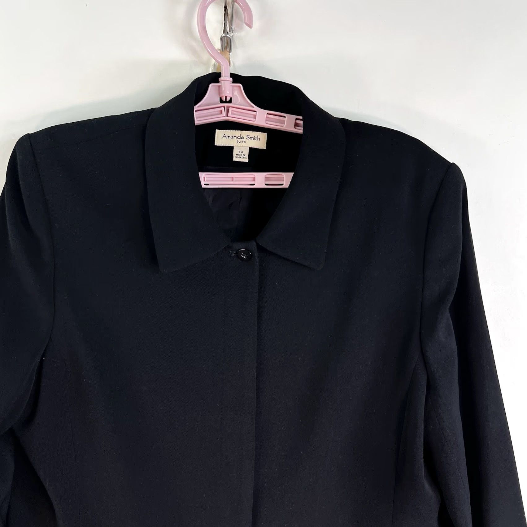 Vintage Amanda Smith Button-Up Trench Coat Womens 14 Black Polyester Long Sleeve Button Closure Size XL / US 12-14 / IT 48-50 - 2 Thumbnail