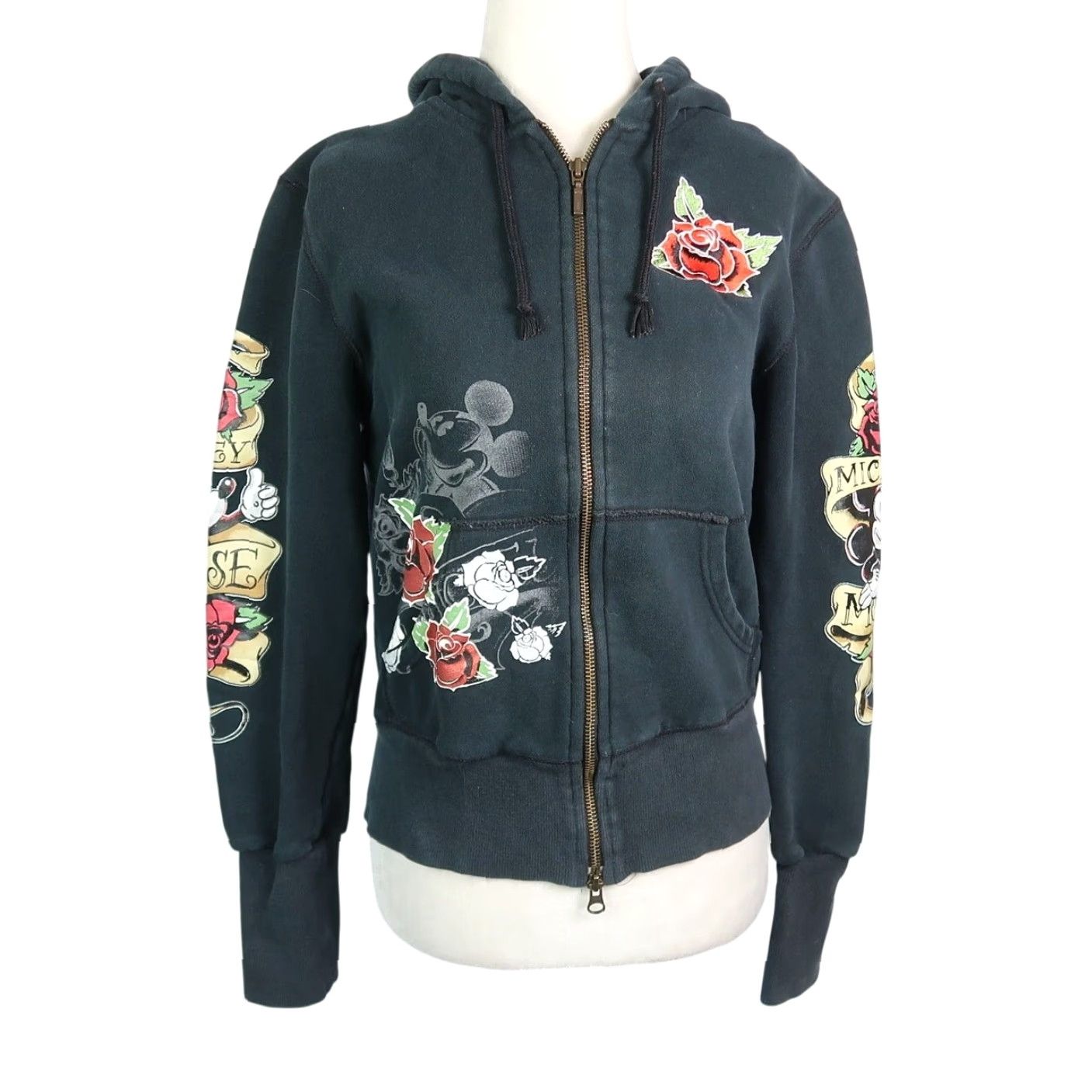 Disney Disneyland Mickey Mouse Rose Tattoo Black Two-Way Zip Up Hoodie M Size M / US 6-8 / IT 42-44 - 2 Thumbnail