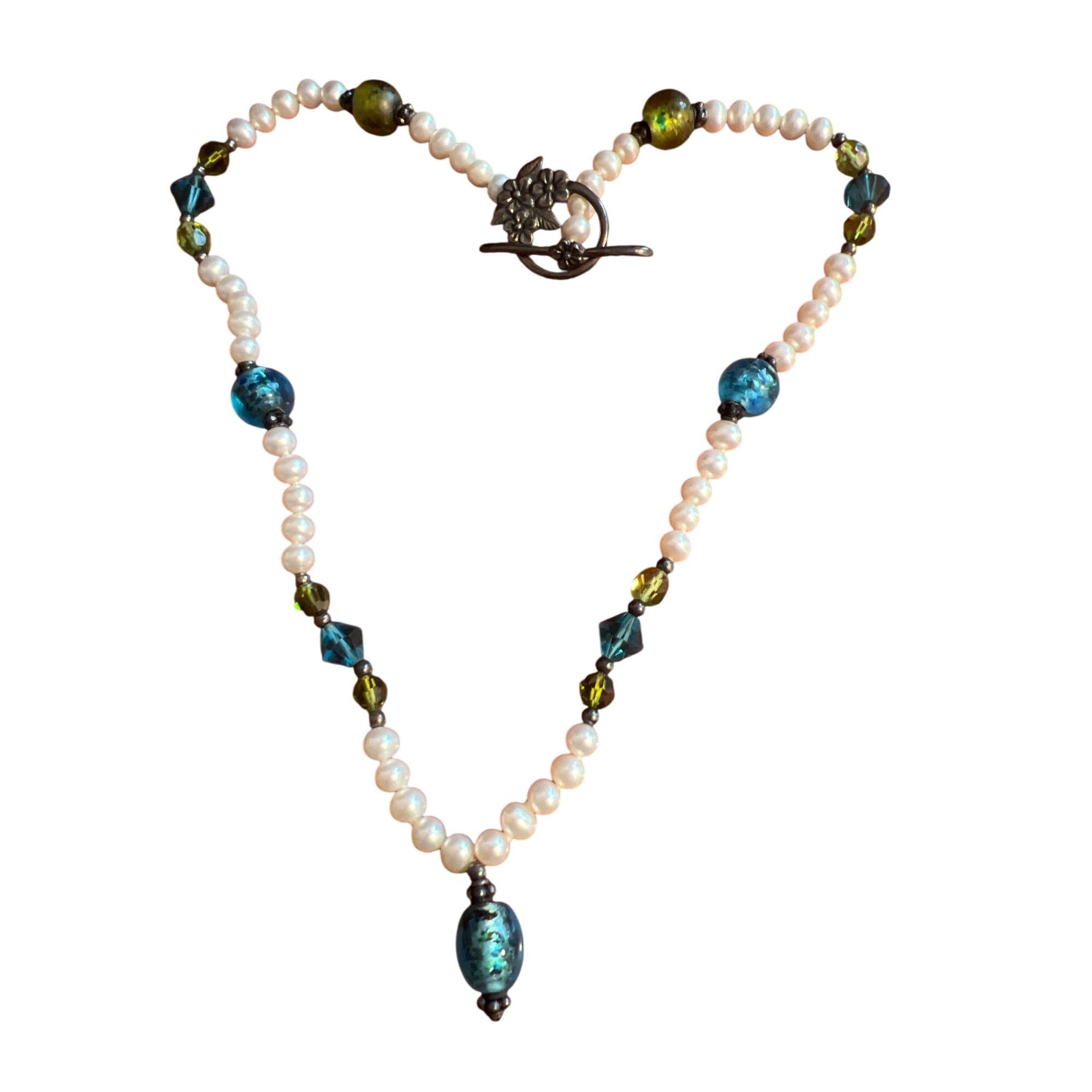 Other Vtg Sterling Silver Pearl Glass Crystal Necklace Toggle Clas Size ONE SIZE - 6 Thumbnail