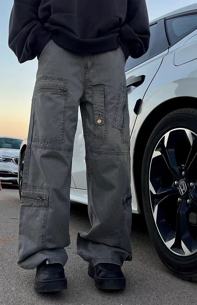 Retro zippered multi-pocket vibe cargo trousers