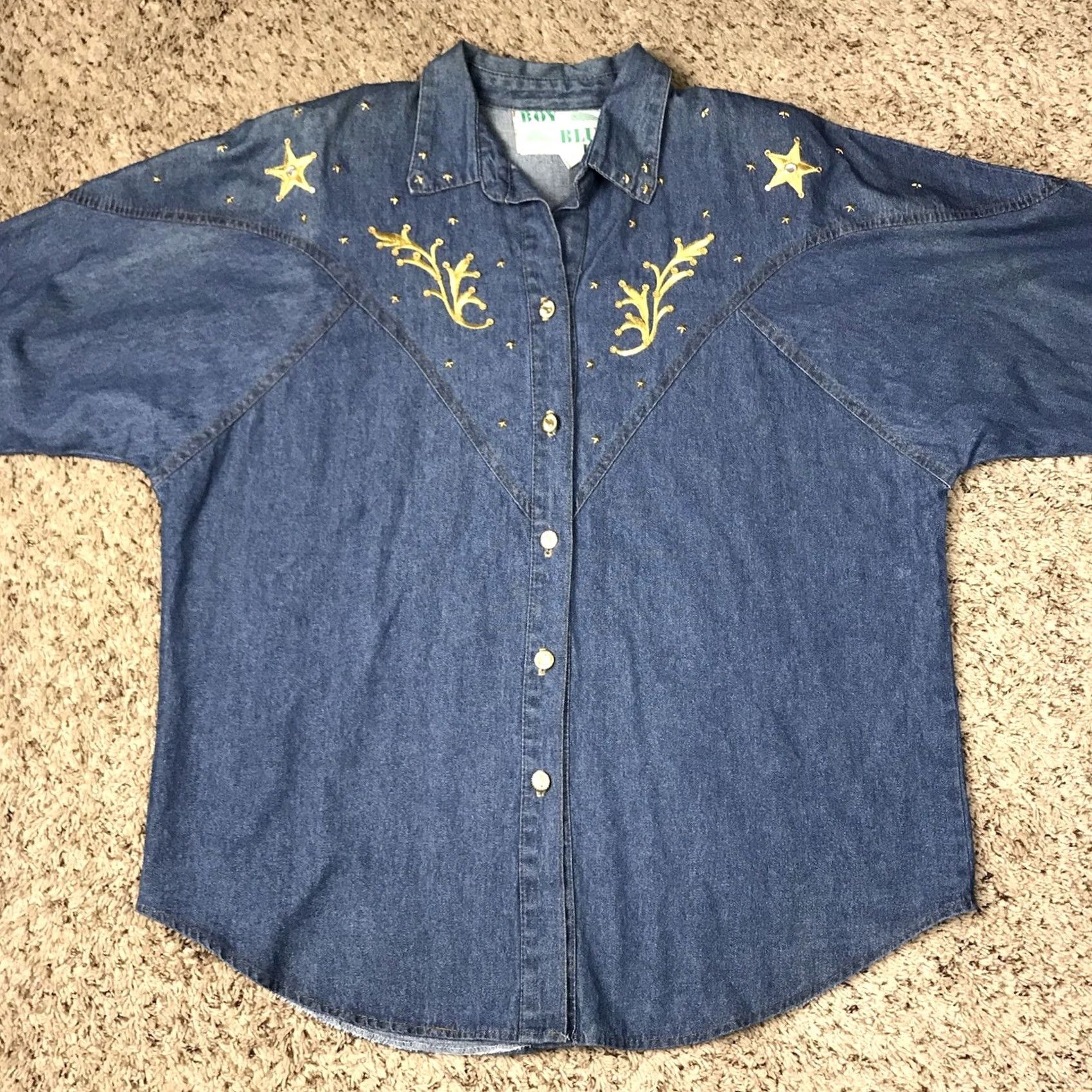 Denime VINTAGE Boy Blue 90s Western Style Embroidered Blue Denim Button-Up Shirt Women XL Size XL / US 12-14 / IT 48-50 - 4 Thumbnail