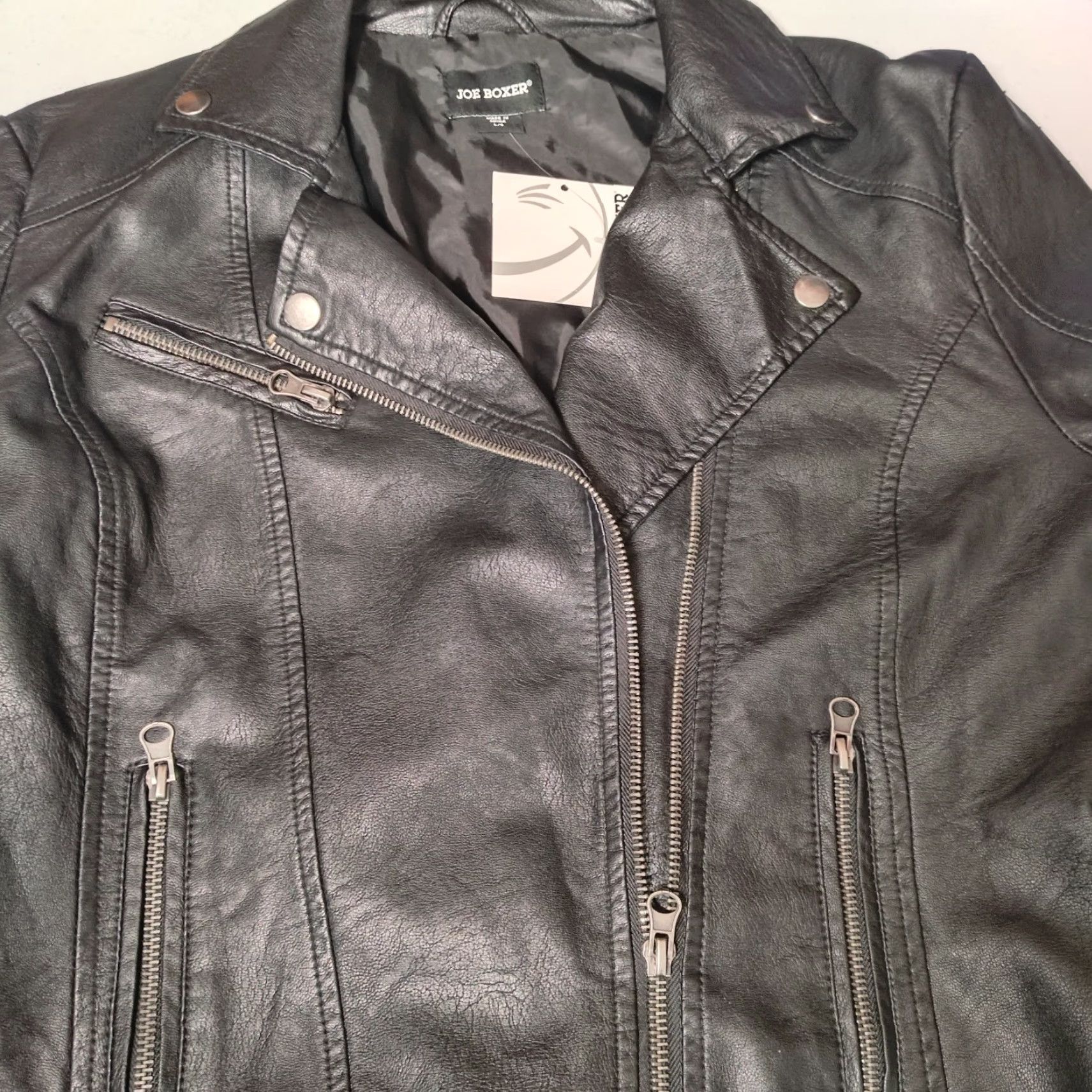 Joe Boxer Joe Boxer Faux Leather Moto Jacket Women Large Black Short Biker Motorcycle Zip Size 36" / US 14 / IT 50 - 6 Thumbnail
