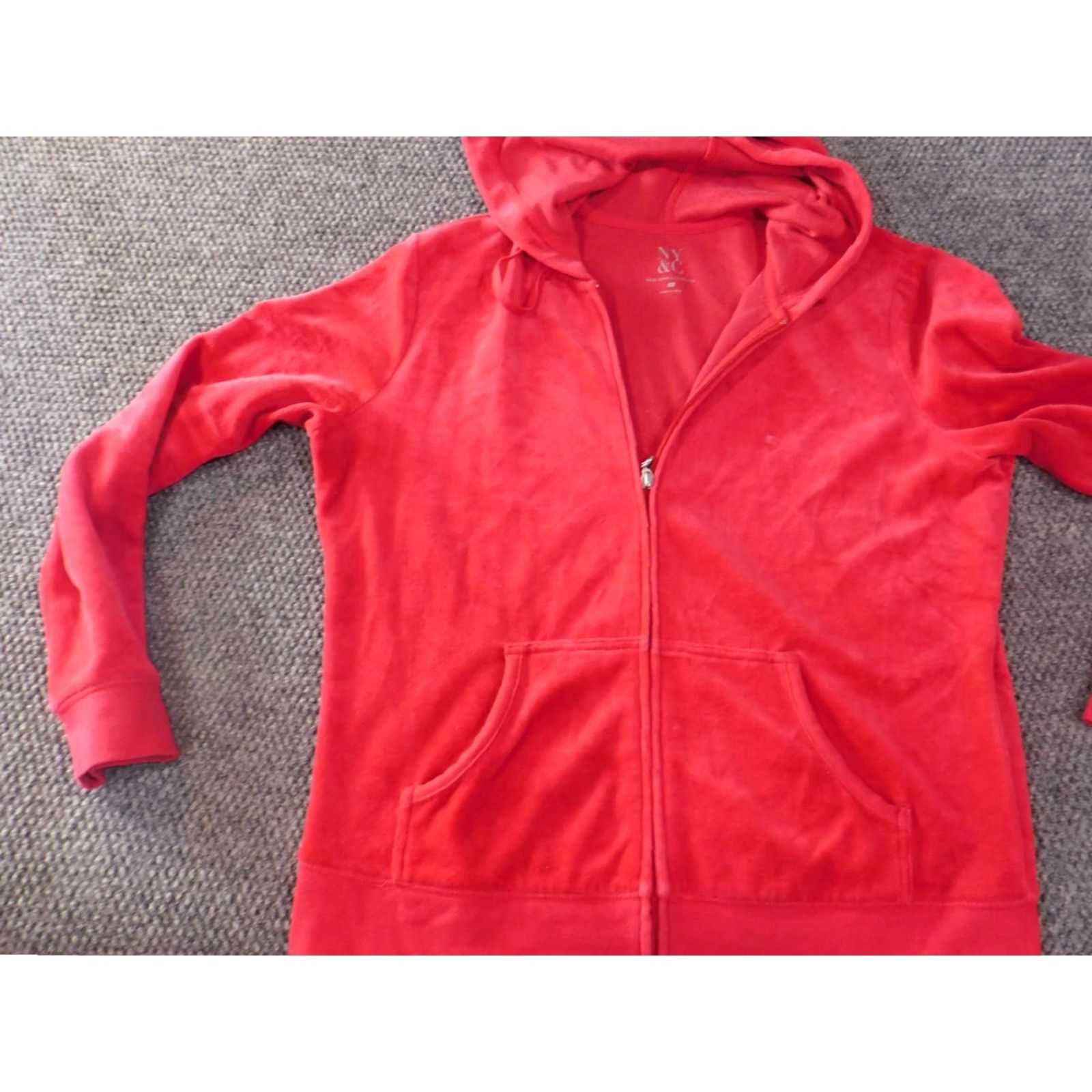 Vintage New York & Company Womens Sweater Full Zip Hoodie L Red Knit Polyester Raglan Sleeve Mock Neck Vintage? No Size L / US 10 / IT 46 - 3 Thumbnail