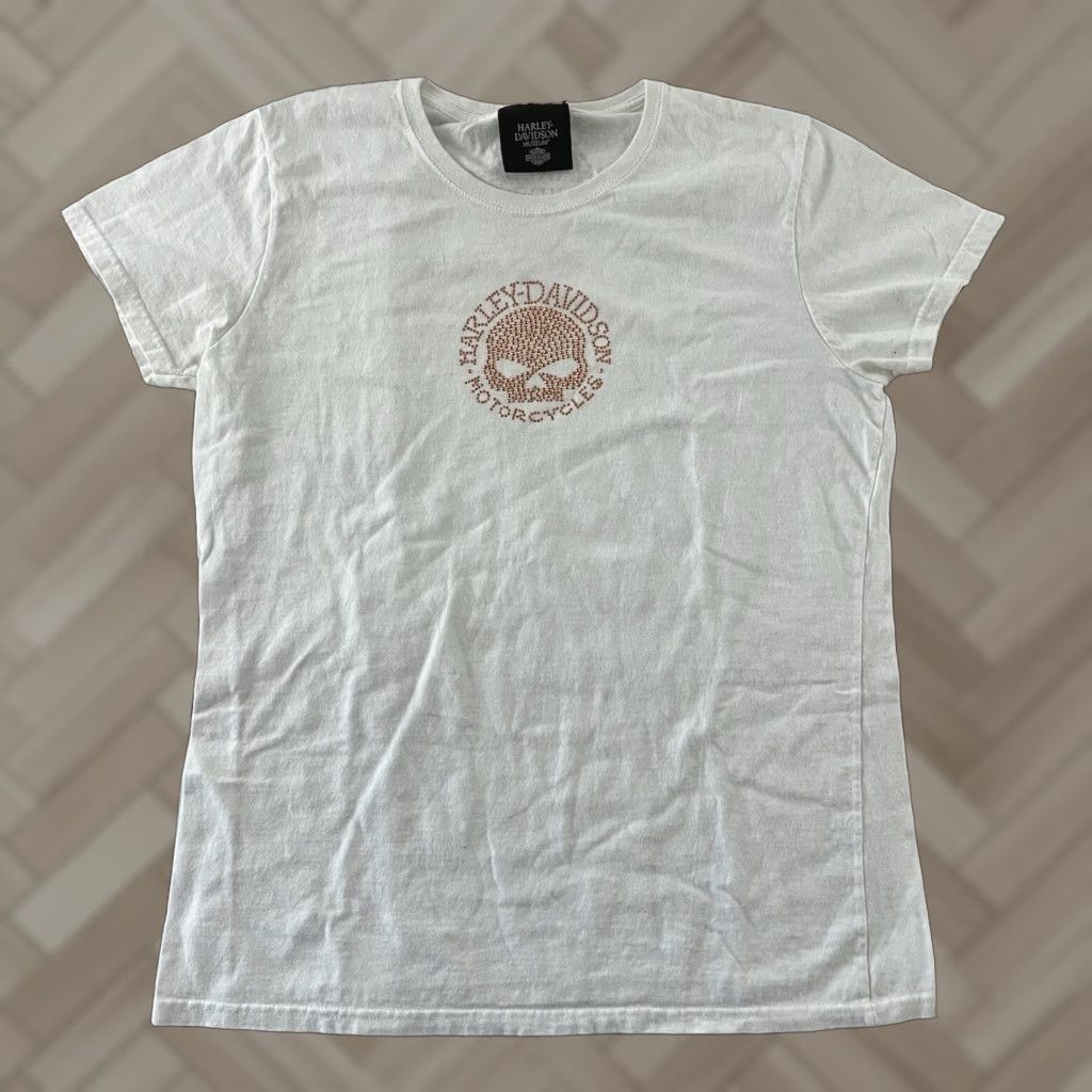 Harley Davidson Harley-Davidson Museum Jeweled Short Sleeve T Shirt White Womens L Milwaukee WI Size L / US 10 / IT 46 - 1 Thumbnail