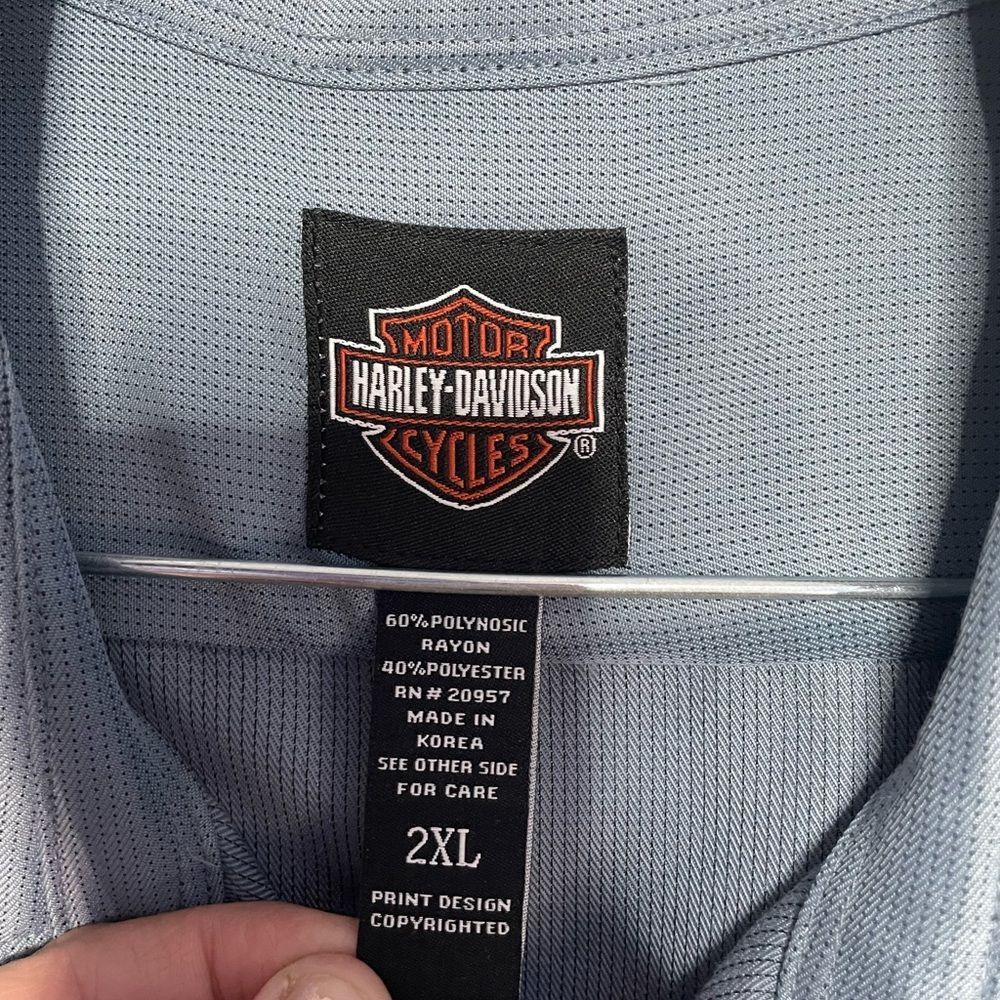 Harley Davidson Harley Davidson Satin Button Front Blue Short Sleeve Shirt 2 Size XXL / US 16-18 / IT 52-54 - 4 Thumbnail