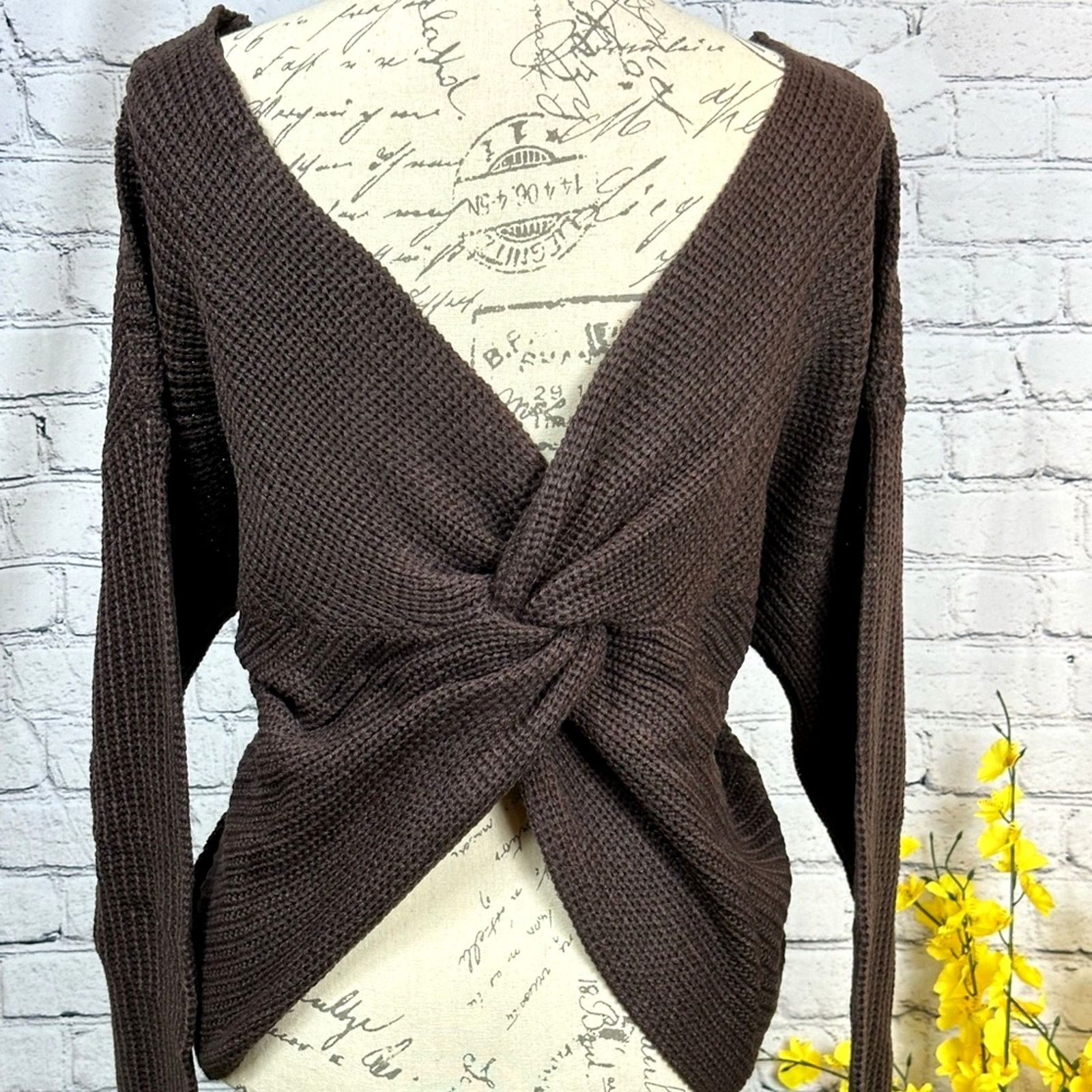 Other Reversible Twisted Knit Long Sleeve Fall Sweater Chocolate L Size L / US 10 / IT 46 - 8 Thumbnail