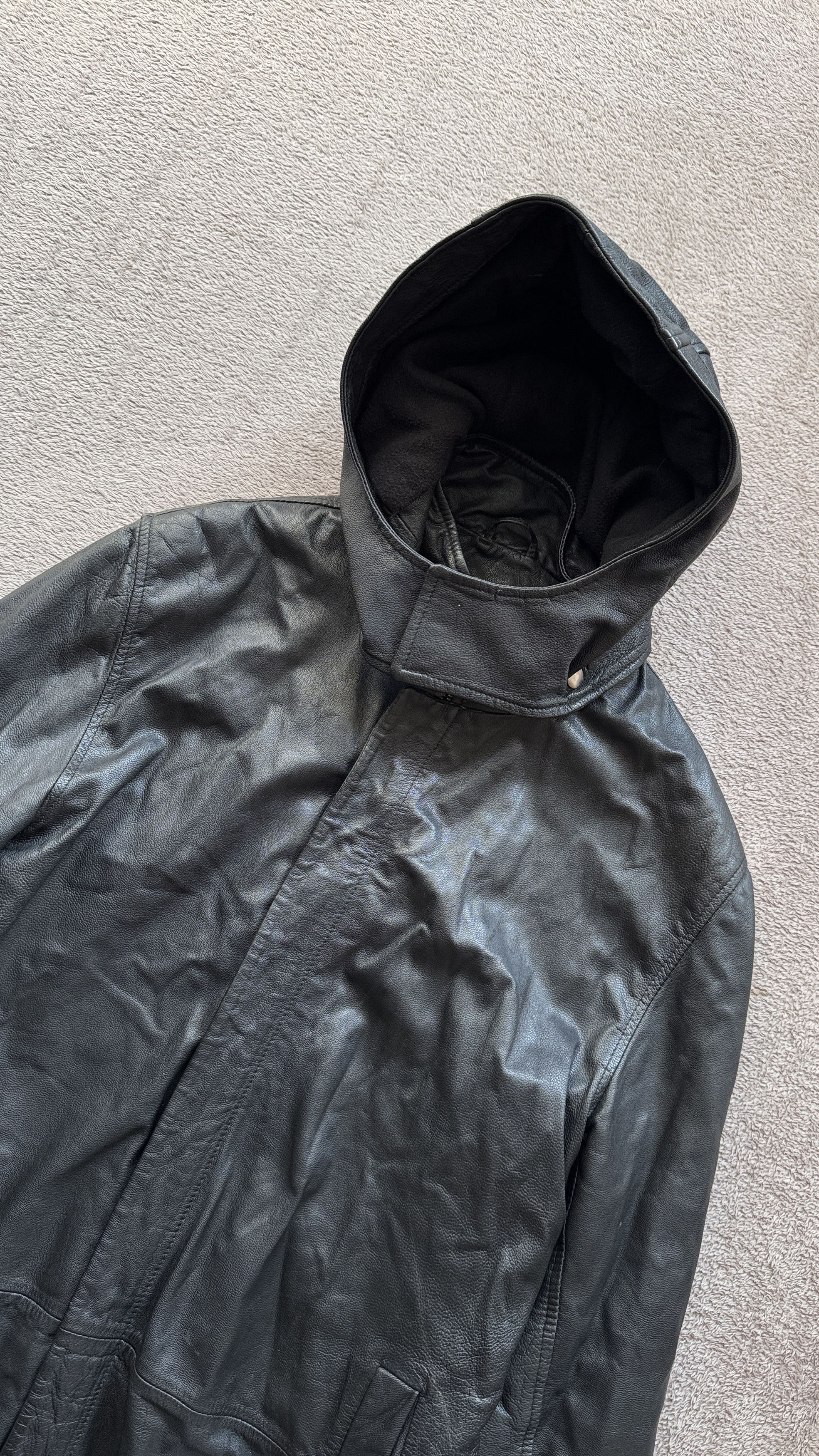 If Six Was Nine Y2K Real Leather Hood Coat Leather Jacket Helmut Lang Vibe Size US S / EU 44-46 / 1 - 2 Thumbnail