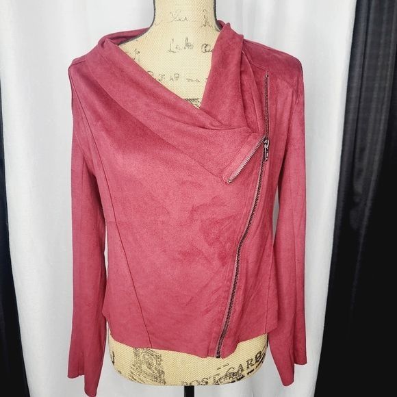 image of Blank NYC Drape Front Faux Suede Jacket In Red Vegan, Women's (Size Small)