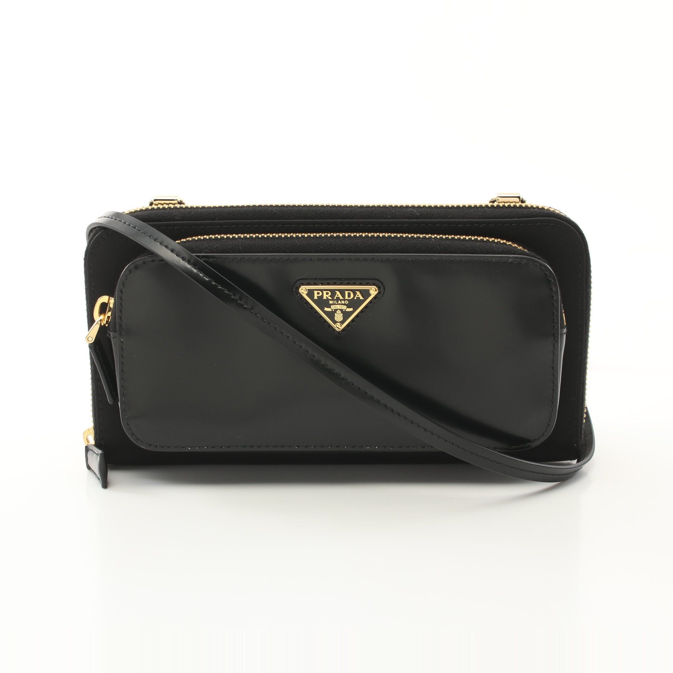 Prada Prada Tessuto+Spazzol Shoulder Wallet Nylon Leather Black Size ONE SIZE - 1 Thumbnail