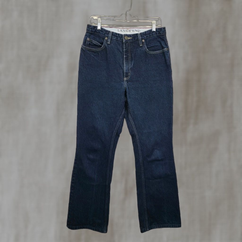 VINTAGE Lands' End Jeans Womens 10T Bootcut Denim Blue Dark Wash 100% Cotton Classic Fit Pockets Button Zip Womens
