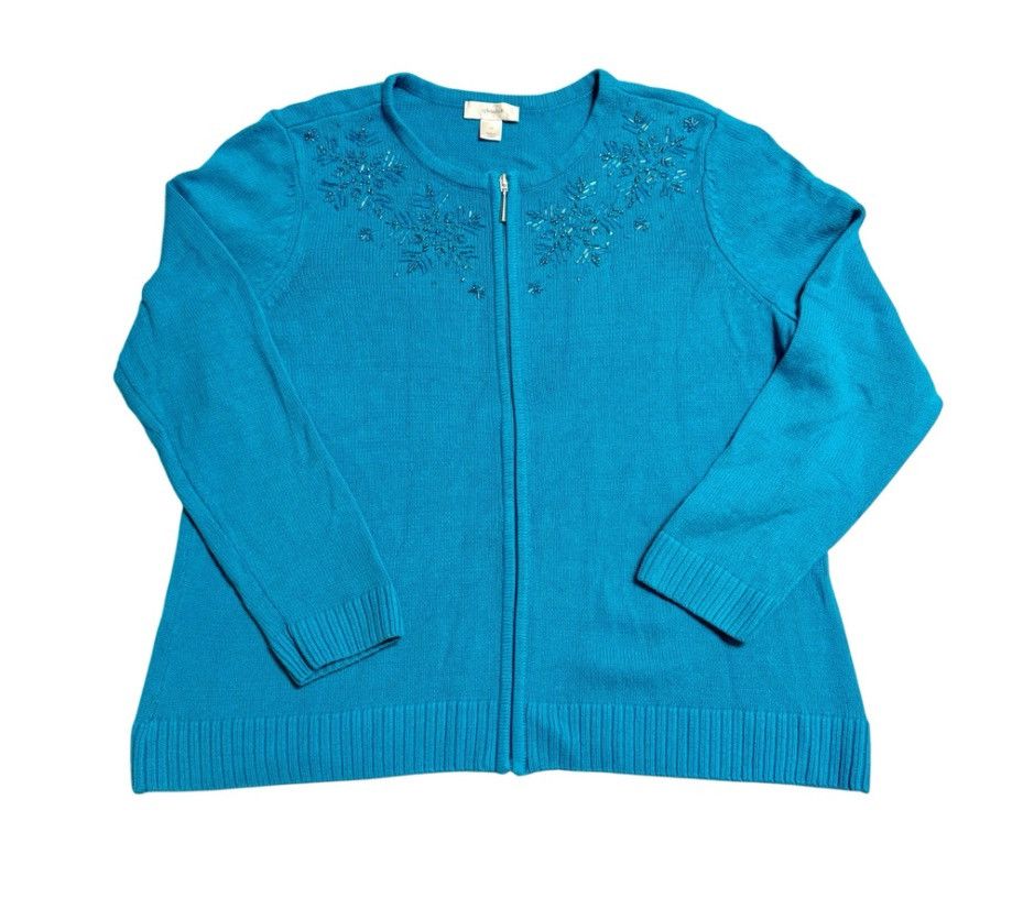 Other CJ Banks Turquoise Beaded Zip-Up Cardigan Sweater Women’s 1X Size XXL / US 16-18 / IT 52-54 - 1 Thumbnail