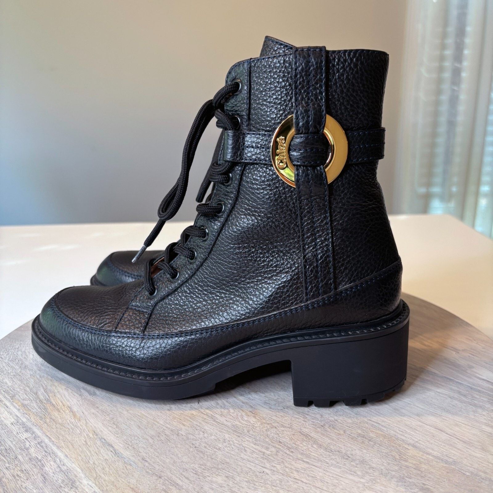 Chloe Chloé Darryl Black Leather Ankle Combat Boots EU Sz 39 US 9 Size US 9 / IT 39 - 6 Thumbnail