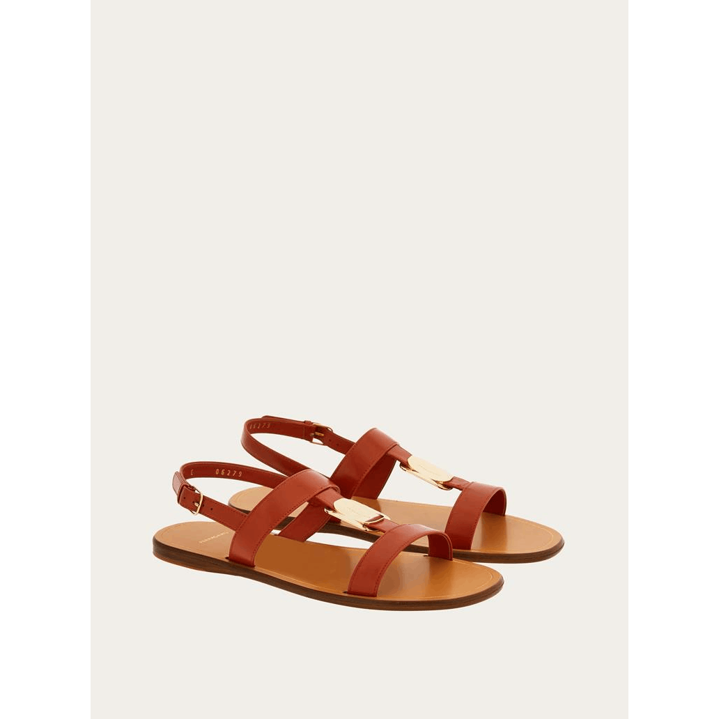 Salvatore Ferragamo o1s1rm0824 Vida Leather Sandals in Brown Size US 7.5 / IT 37.5 - 2 Thumbnail