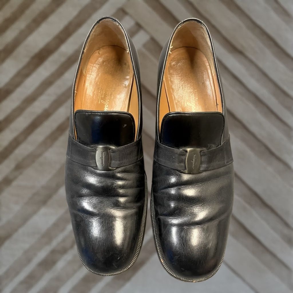 Salvatore Ferragamo Men Dress Leather Slip On Loafer 11.5 D Black Leather Includes Insole Outsole Lining Moderate Wear{""}