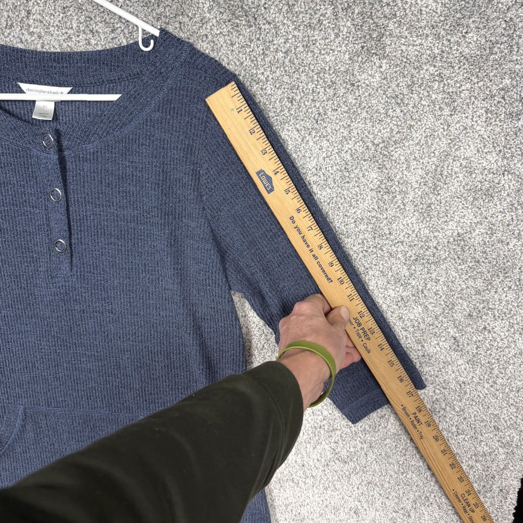 Vintage VINTAGE: No — Christopher & Banks Henley Sweater Womens Petite Blue Knit Waffle-Knit 3/4 Sleeve P/L Casual Sweater Size L / US 10 / IT 46 - 3 Thumbnail