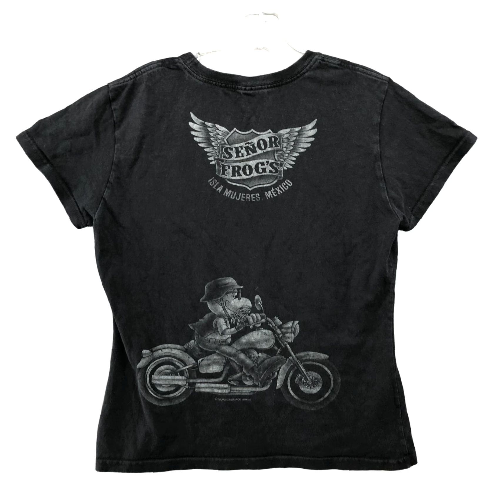 Vintage Senior Frogs T Shirt Womens L Black Fitted Short Sleeve Motorcycle Graphic Size L / US 10 / IT 46 - 2 Thumbnail