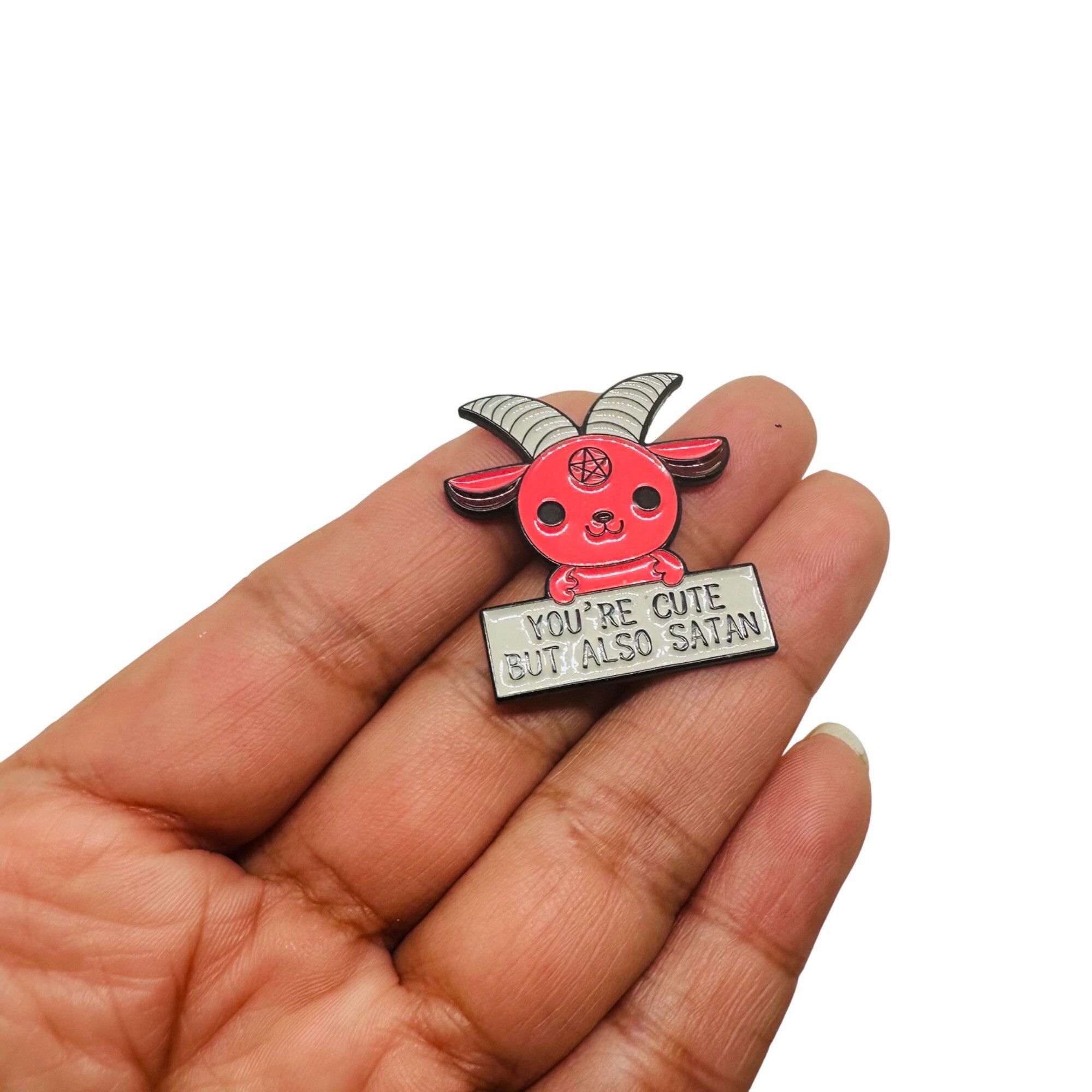 Other ⭐Cute but Satan Goat Pentagram Gothic Dark Evil Metal Pin Ba Size ONE SIZE - 2 Thumbnail