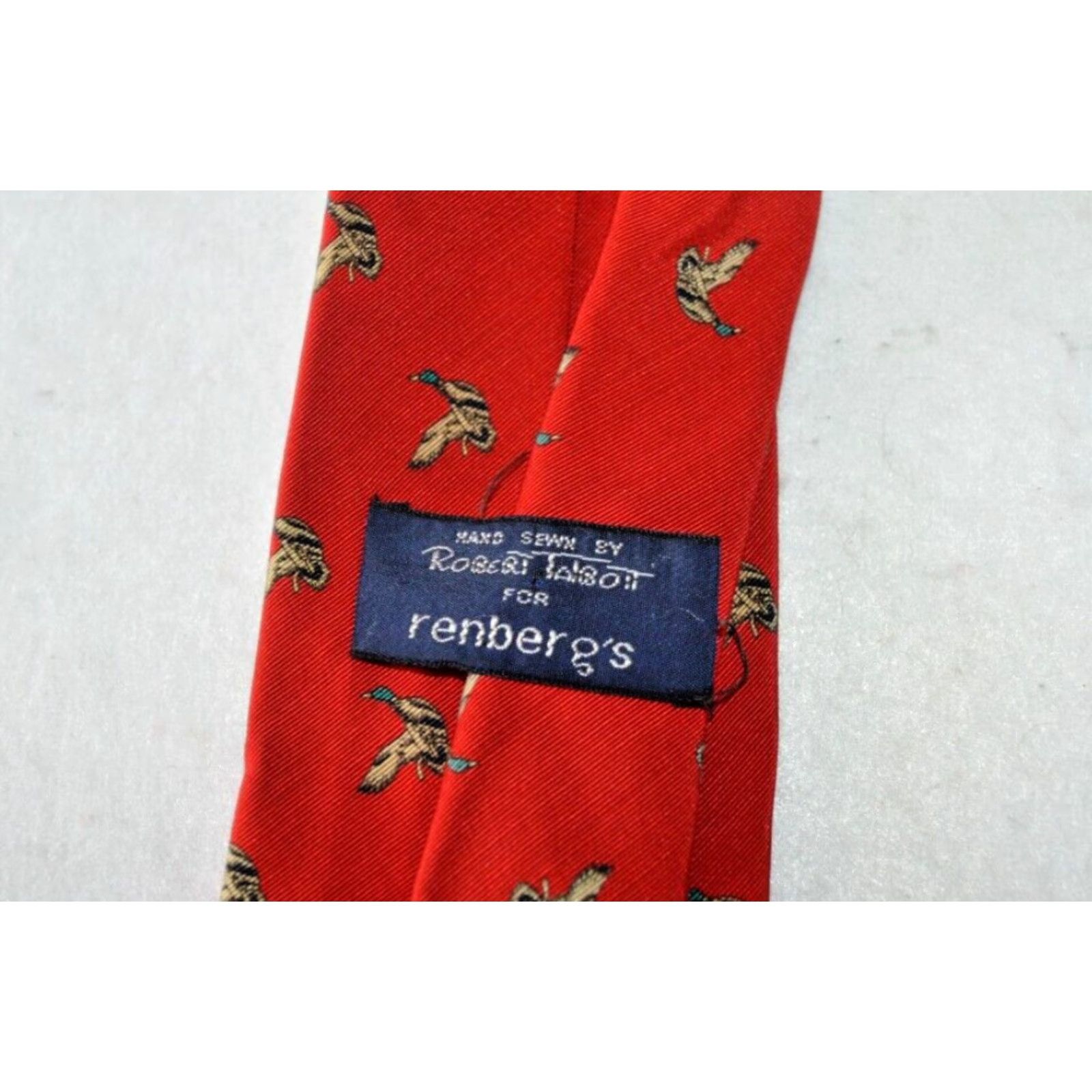 Robert Talbott VINTAGE Robert Talbott Renberg's Tie Silk-Wool Red Ducks Made USA Silk Blend 57"-60" Classic One Size Duck Theme Mens Tie Size ONE SIZE - 3 Thumbnail