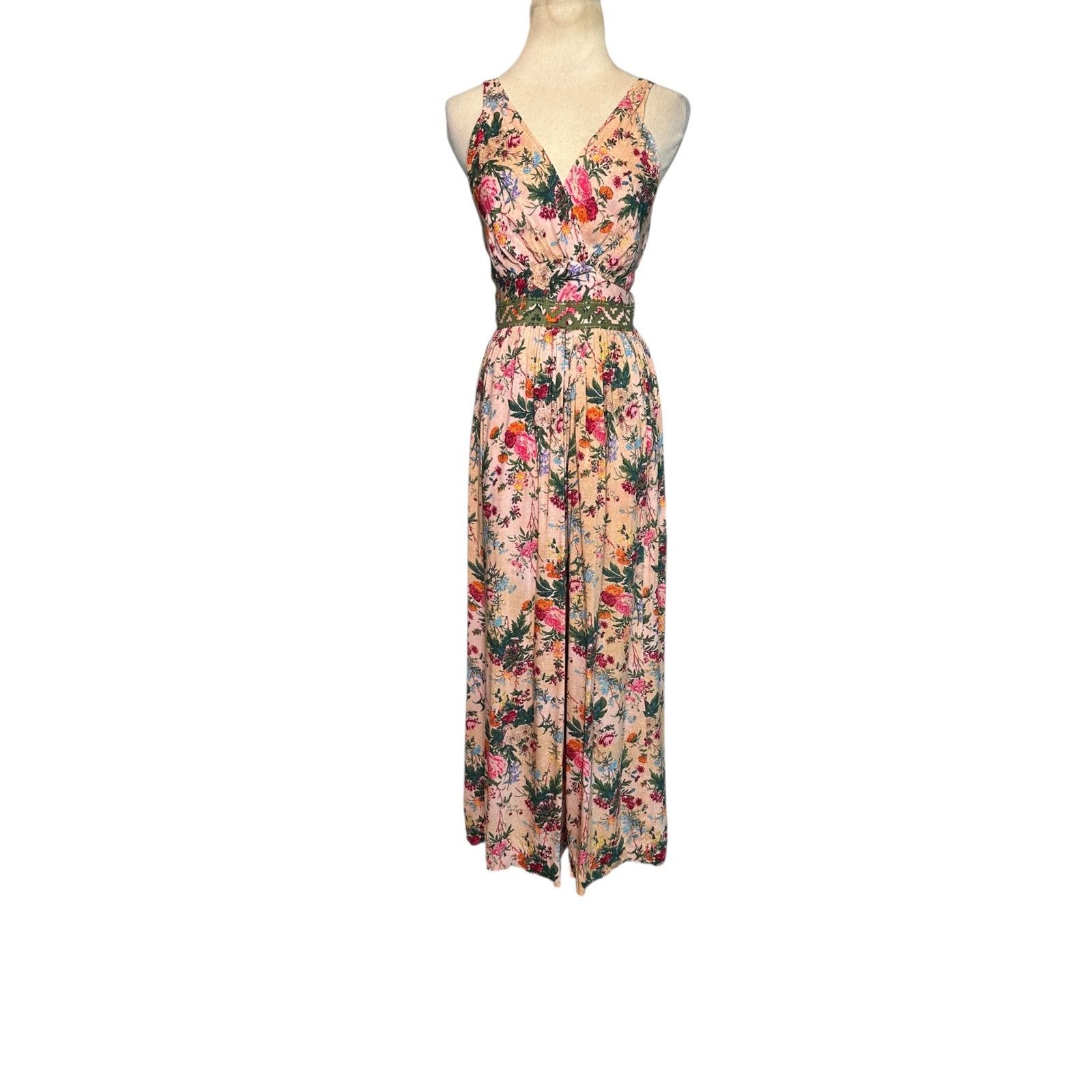 Anthropologie Tracy Reese beige pink floral cropped jumpsuit size 4 Size 27" / US 4 / IT 40 - 14 Thumbnail