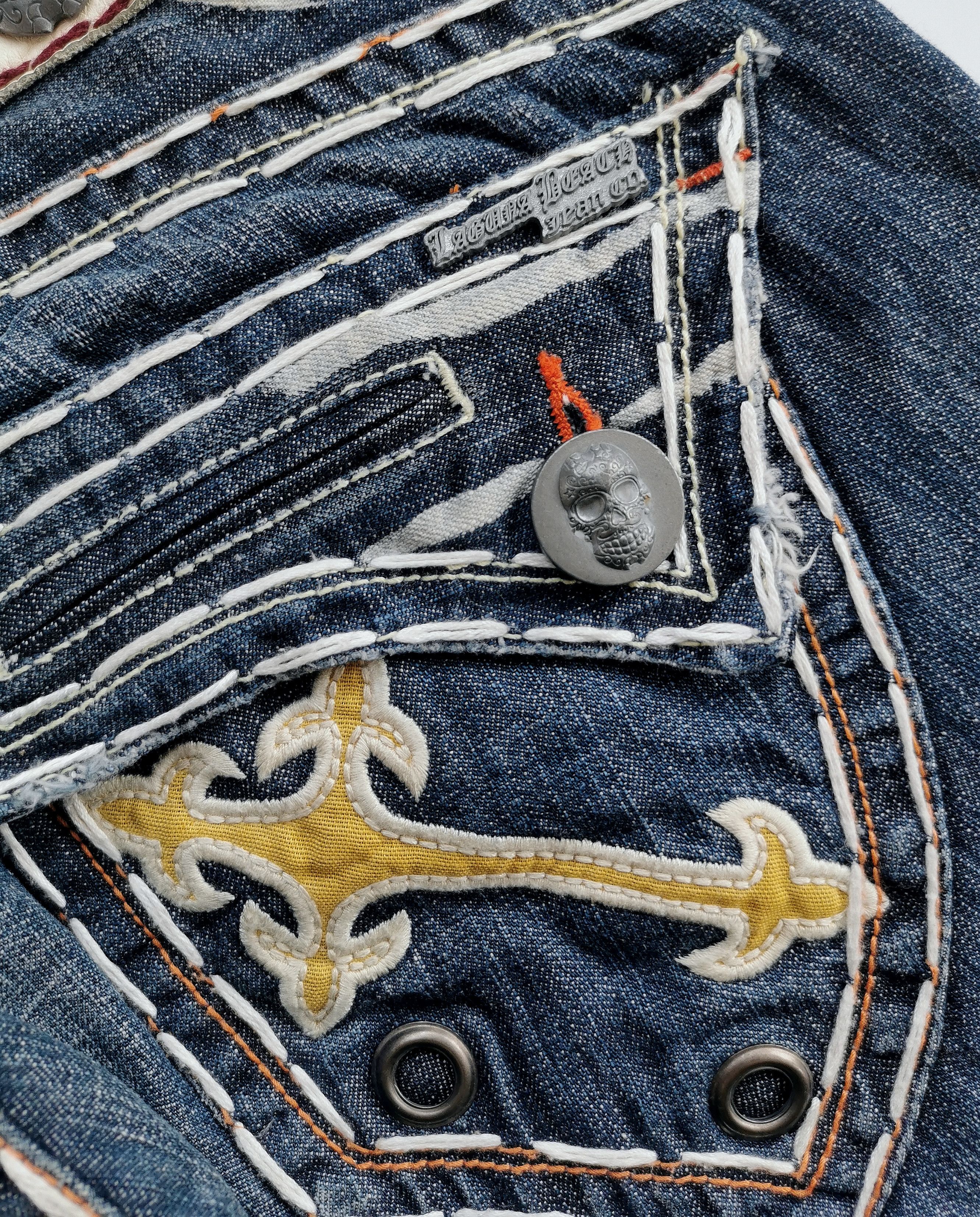 Japanese Brand Flare Denim Cross Embrodery Laguna Beach Size US 33 - 9 Thumbnail