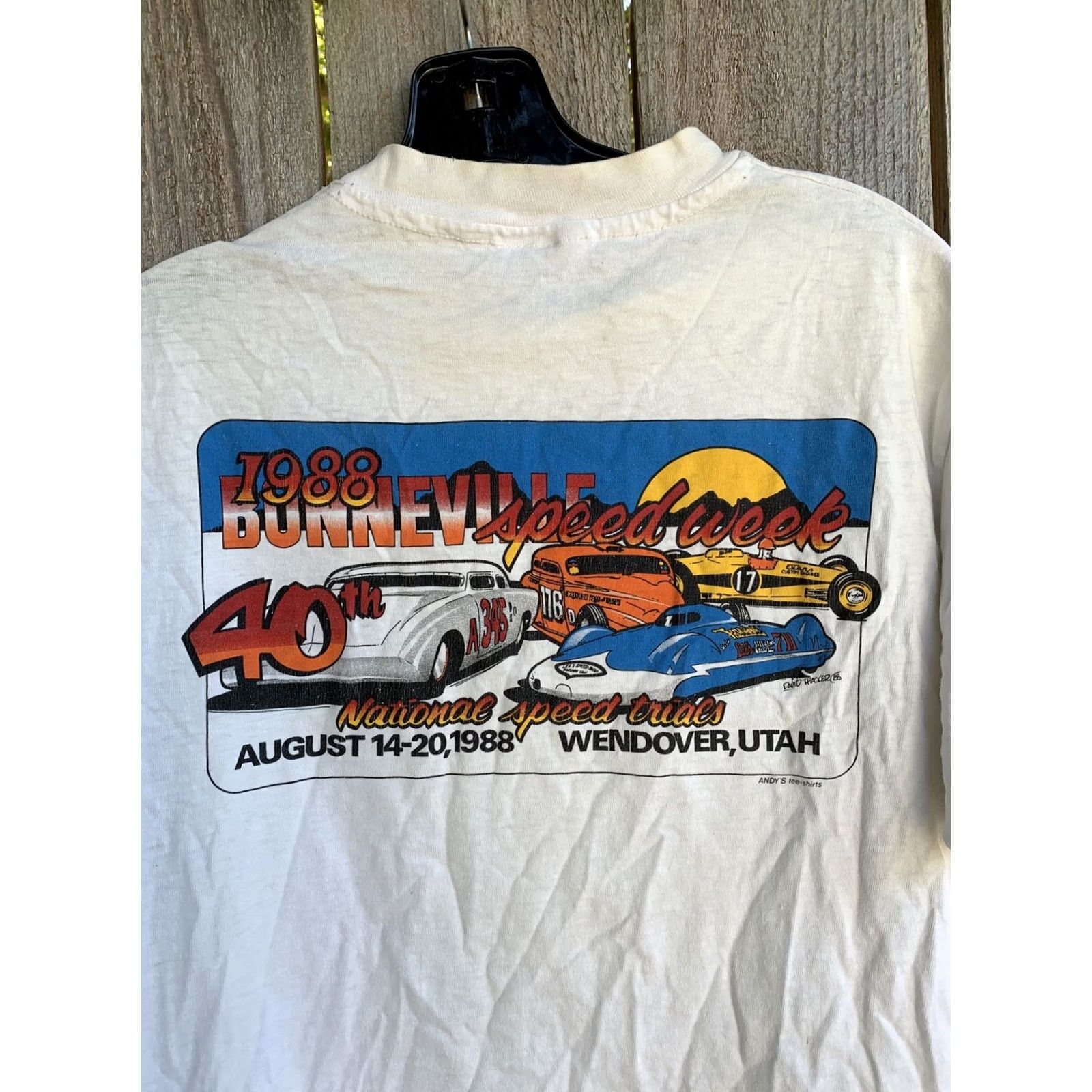 Hanes Vintage Hanes Bonneville 1988 Speed Week T-Shirt L White 80s Graphic Print Crew Neck Short Sleeve Men’s BEEFY-T Js Jersey Cotton Casual Vintage Shirt Size US L / EU 52-54 / 3 - 4 Thumbnail