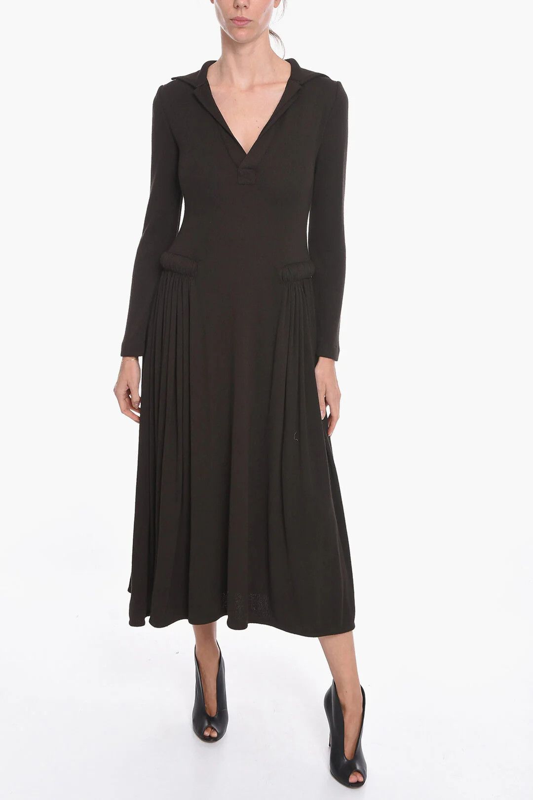 Bottega Veneta og1mm0426 Maxi Long-Sleeve Jersey Dress in Brown Size XS / US 0-2 / IT 36-38 - 4 Thumbnail