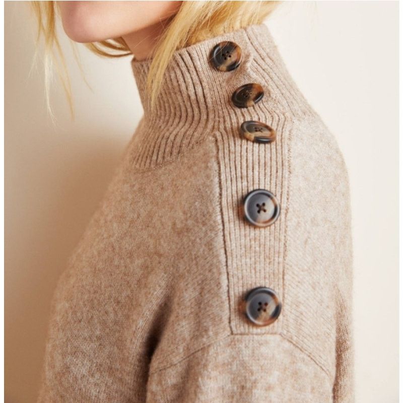 Anthropologie Anthropologie Oatmeal Mock Neck Margarita Tunic Sweater S Size S / US 4 / IT 40 - 2 Thumbnail
