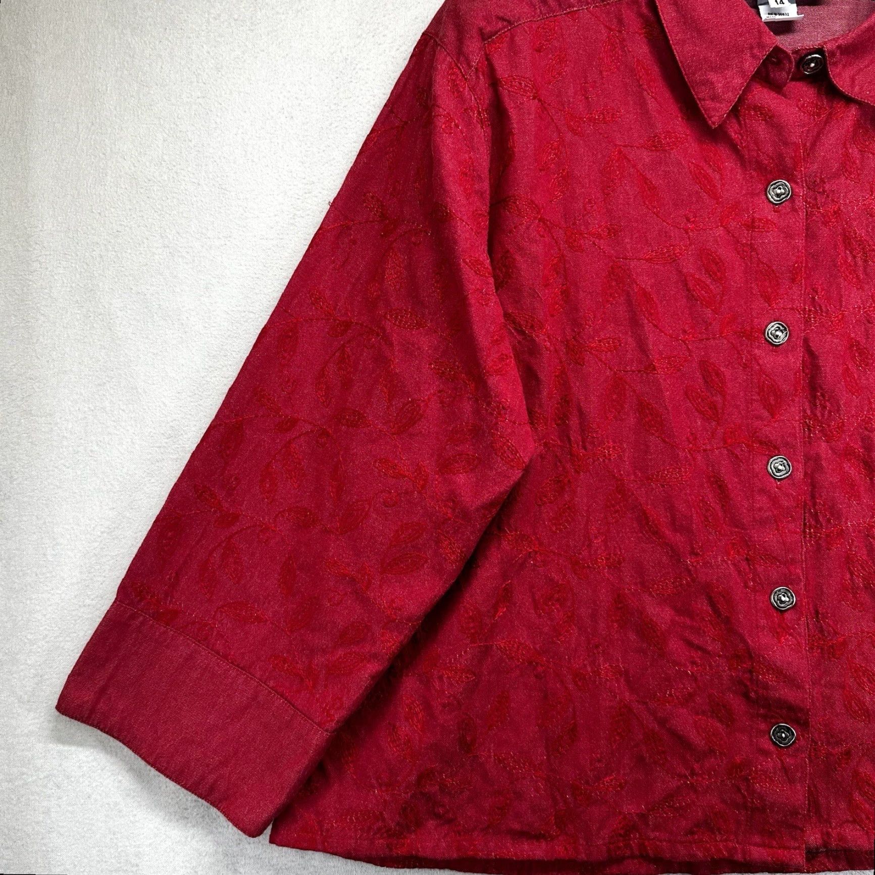 Vintage VINTAGE River Chase Women's Denim Shirt Long Sleeve Floral Pattern Collared Button-Up Western Cowgirl Size 14 Size XL / US 12-14 / IT 48-50 - 6 Thumbnail
