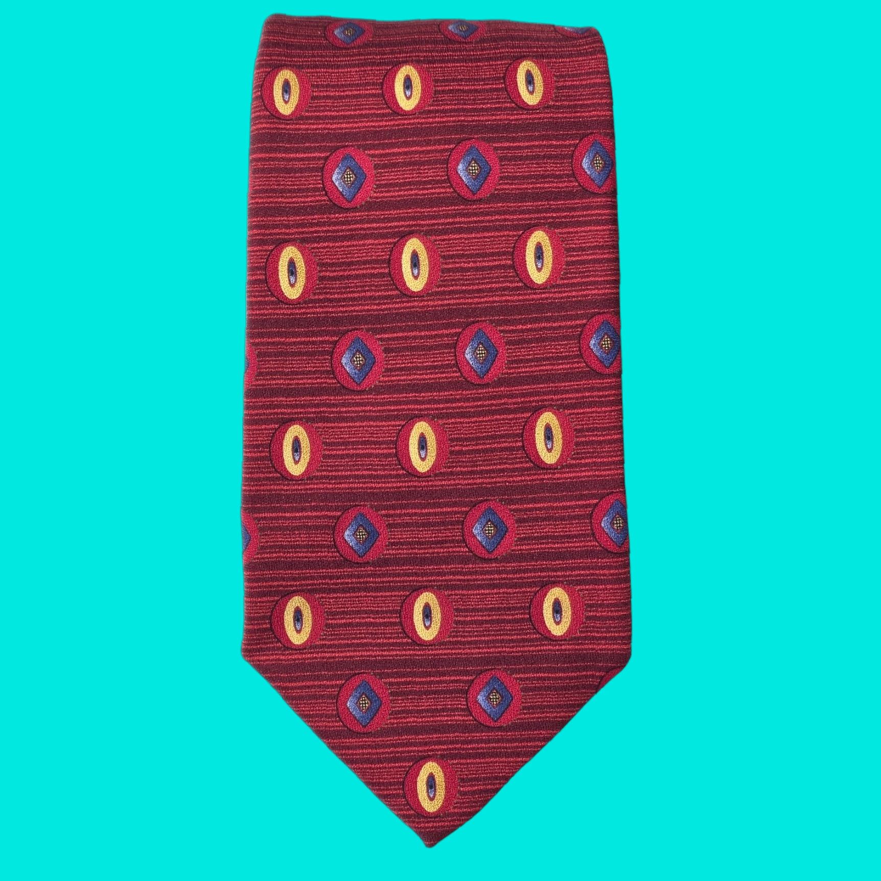 Robert Talbott VINTAGE Robert Talbott Studio Necktie Red Geometric Birdseye Silk Designer Preppy USA Men Tie 57.5" 3.75" Size ONE SIZE - 1 Thumbnail