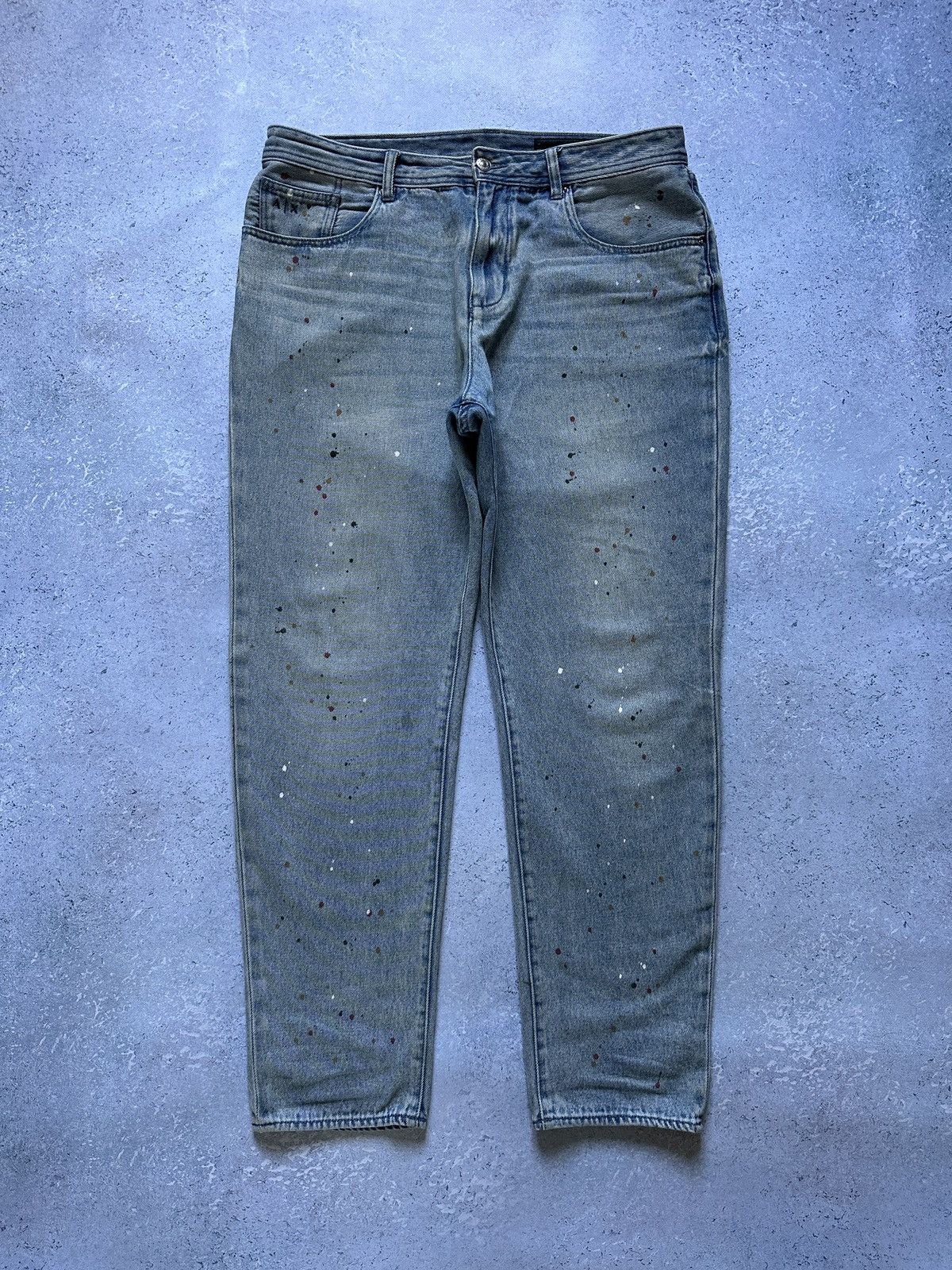Armani Exchange × Vintage Armani Exchange Slim Fit Paint Splatter Light Wash Jeans Size US 32 / EU 48 - 1 Thumbnail