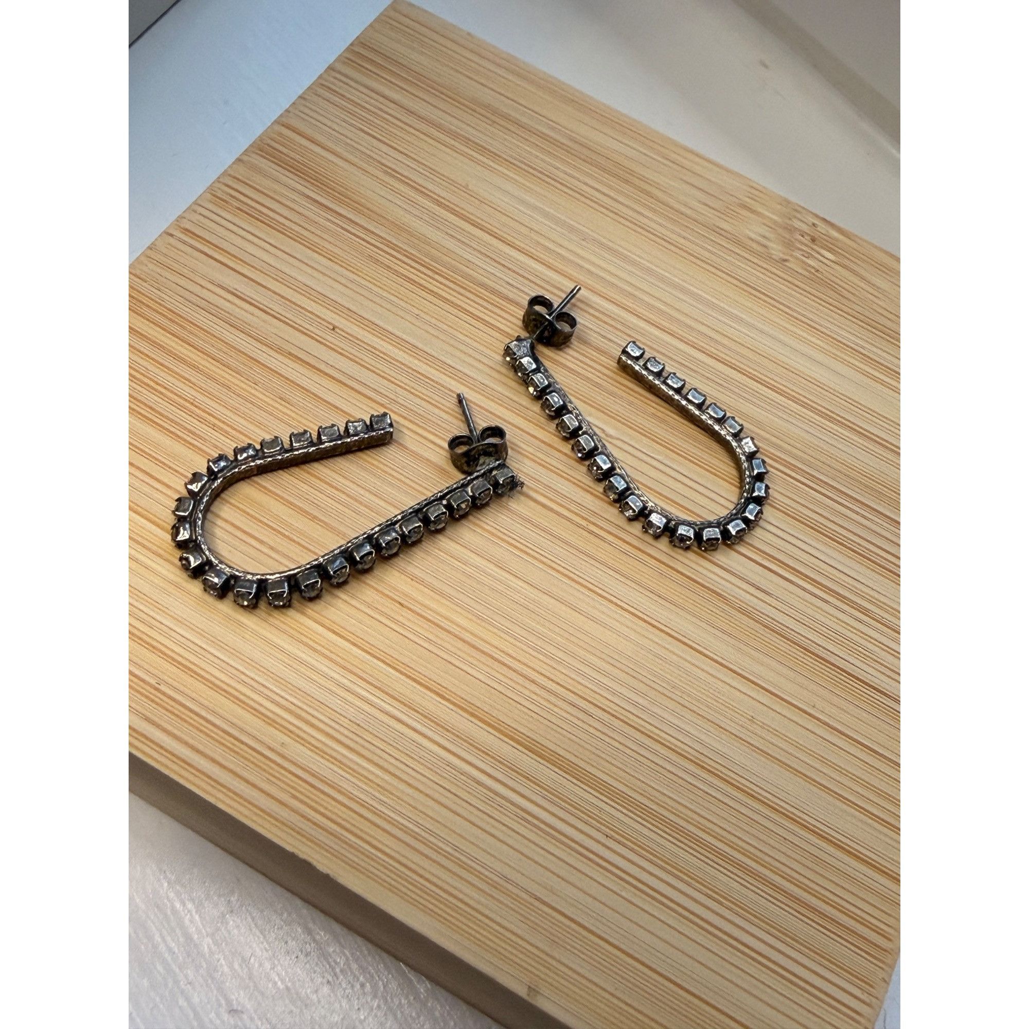 Other Silver-Tone Rhinestone Hoop Earrings U-Shape Design Size ONE SIZE - 4 Thumbnail