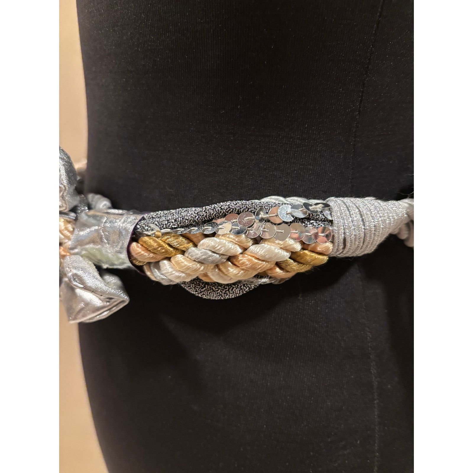 Vintage Vintage 3" Gold Silver Metallic Braided Rope Macrame Belt Size ONE SIZE - 4 Thumbnail