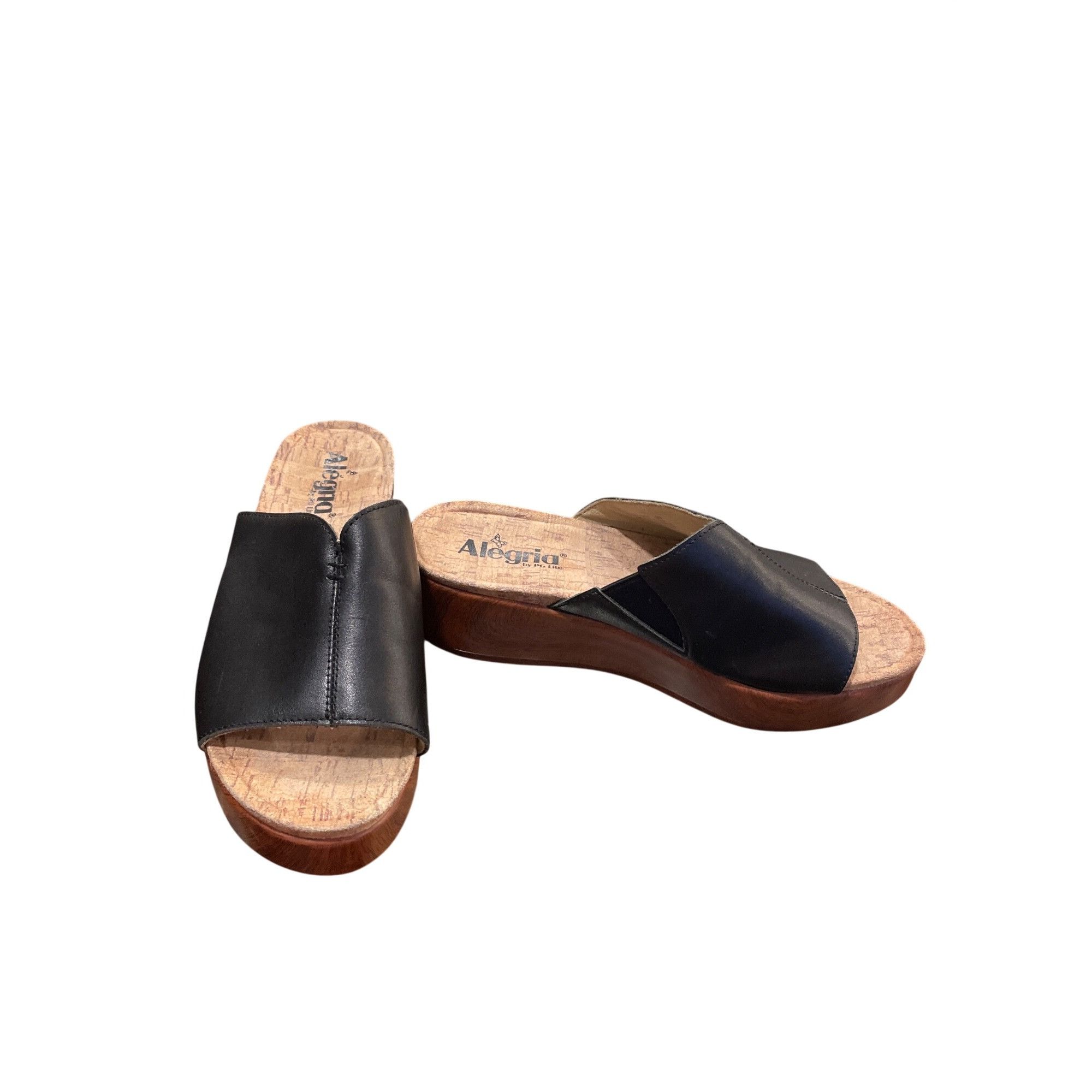 Other Alegria By PG wms black leather open toe 2.5" wedge heels sz Size US 8.5 / IT 38.5 - 1 Thumbnail