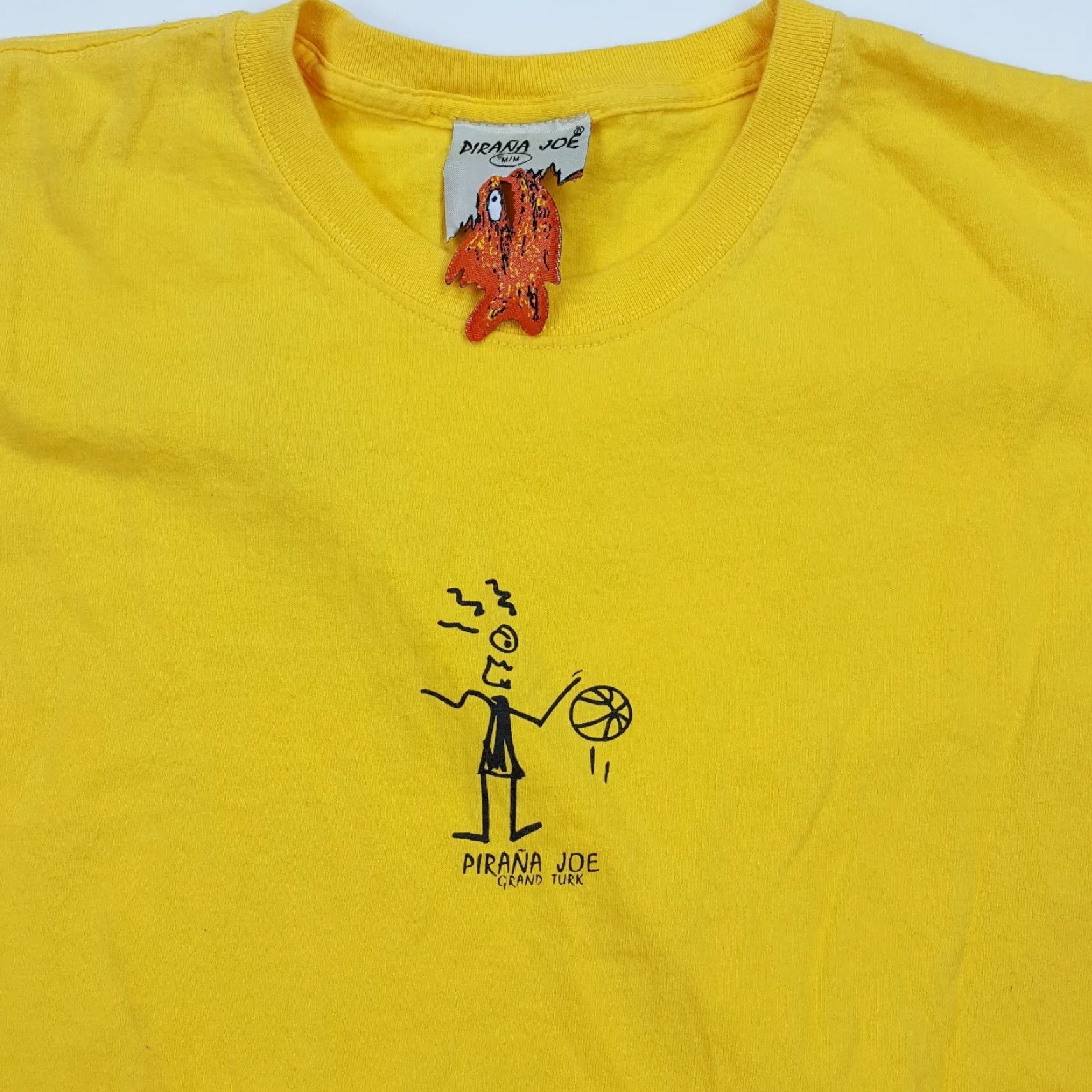 Vintage Pirana Joe Grand Turk Basketball Mens Size M Yellow Tribal Aztec Retro T Shirt Size US M / EU 48-50 / 2 - 4 Thumbnail
