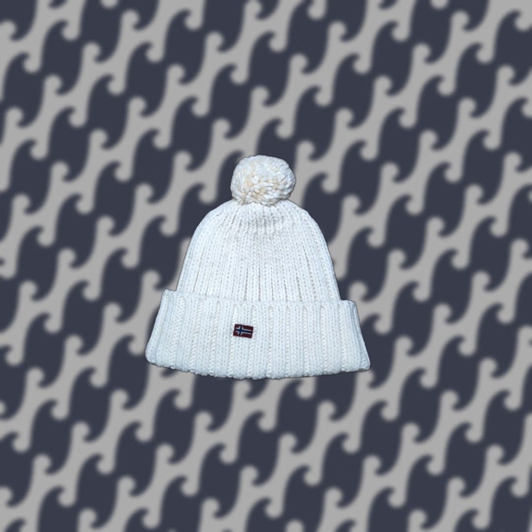 Napapijri Napapijri Beanie One Size White Wool Blend Knitted Pom Pom Bobble Hat Men Women Unisex Adults Norway Wool Acrylic Thermal Knit Style: Beanie Size ONE SIZE - 1 Thumbnail