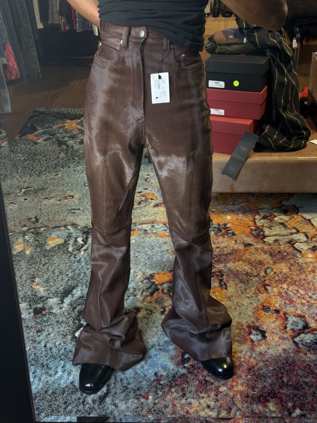 Rick Owens $6,210 Ponyhair FW23 Luxor flared pant Size US 28 / EU 44 - 2 Thumbnail