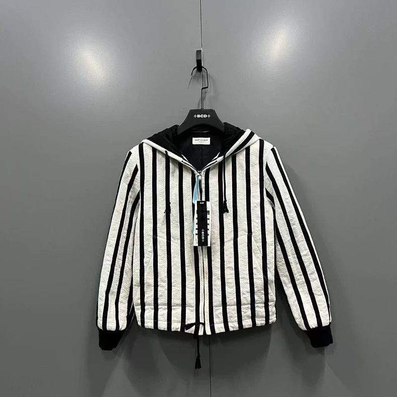 Saint Laurent Paris Saint Laurent Striped Hooded Zip Jacket Size US S / EU 44-46 / 1 - 1 Thumbnail