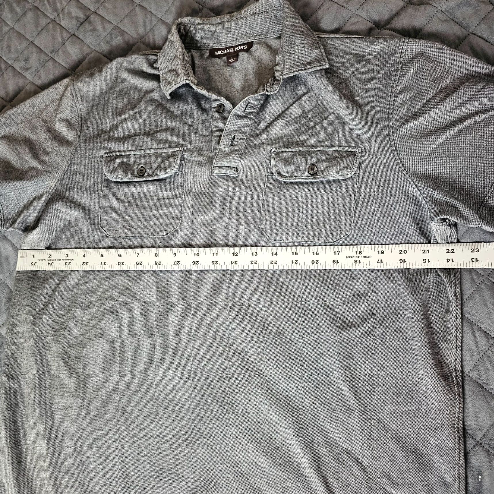 Michael Kors MICHAEL KORS Casual Polo Shirt Men L Gray Black Cotton Blend Slim Short Sleeve Collared Band Designer All Seasons Easy Care Lightweight Size US L / EU 52-54 / 3 - 6 Thumbnail