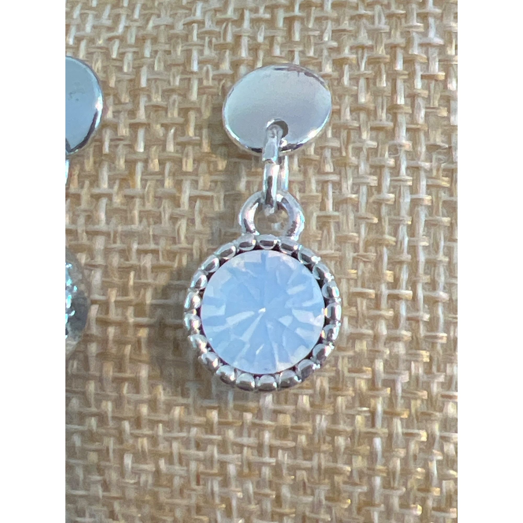 Other Vintage Silver Tone Opalescent Drop Earrings Milgrain Edge D Size ONE SIZE - 2 Thumbnail